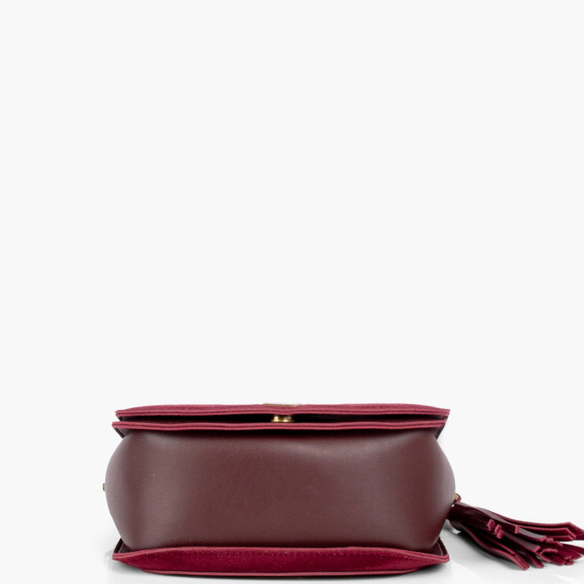 Burgundy suede foldover saddle bag