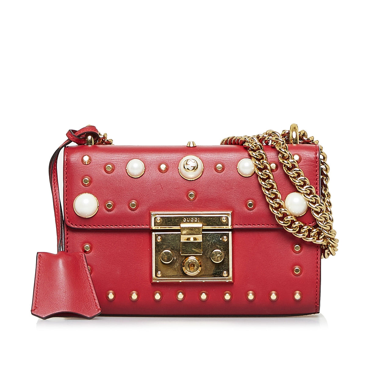 GUCCI Pearl Studded Padlock Shoulder Bag