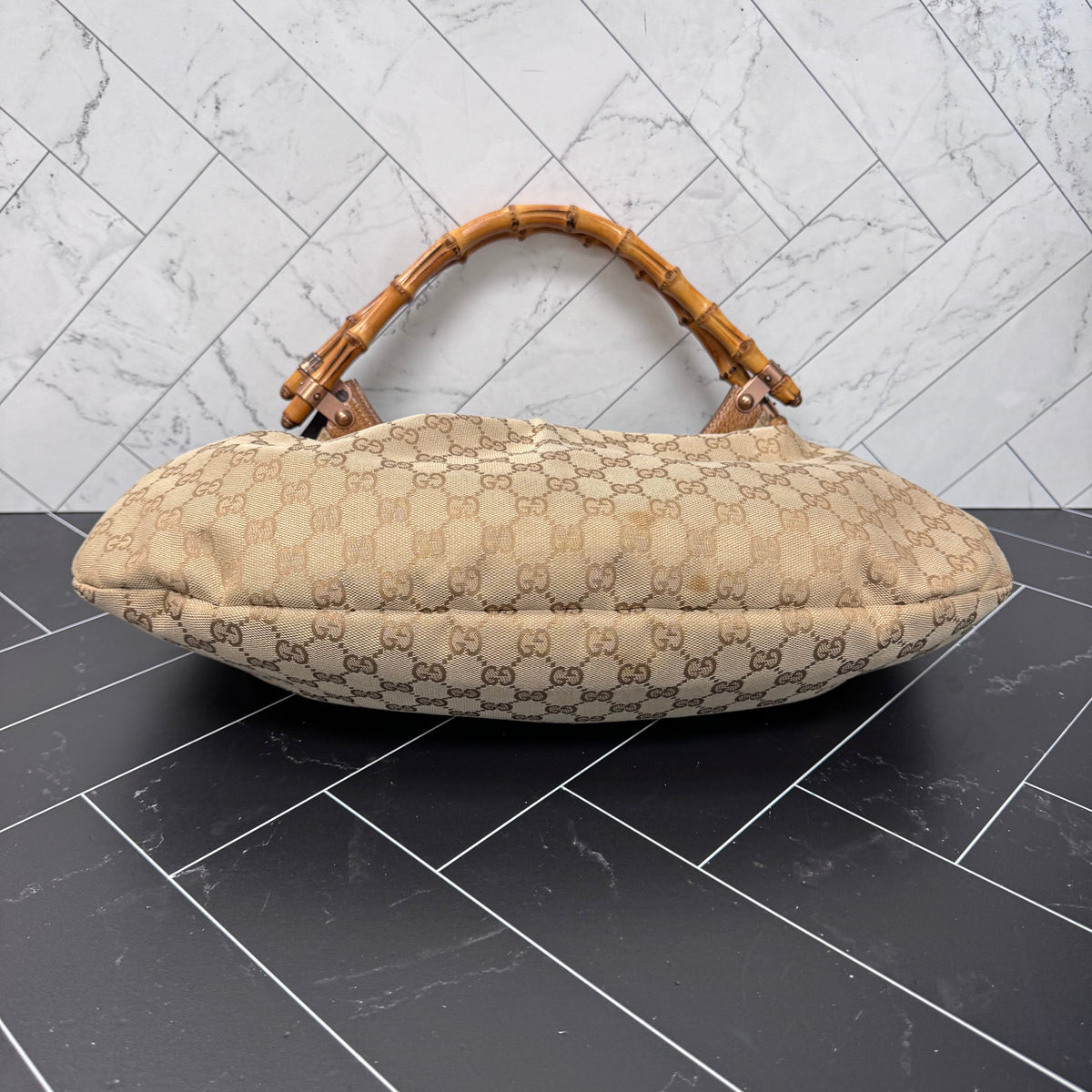 Gucci Vintage Bamboo Large Canvas Tote Bag