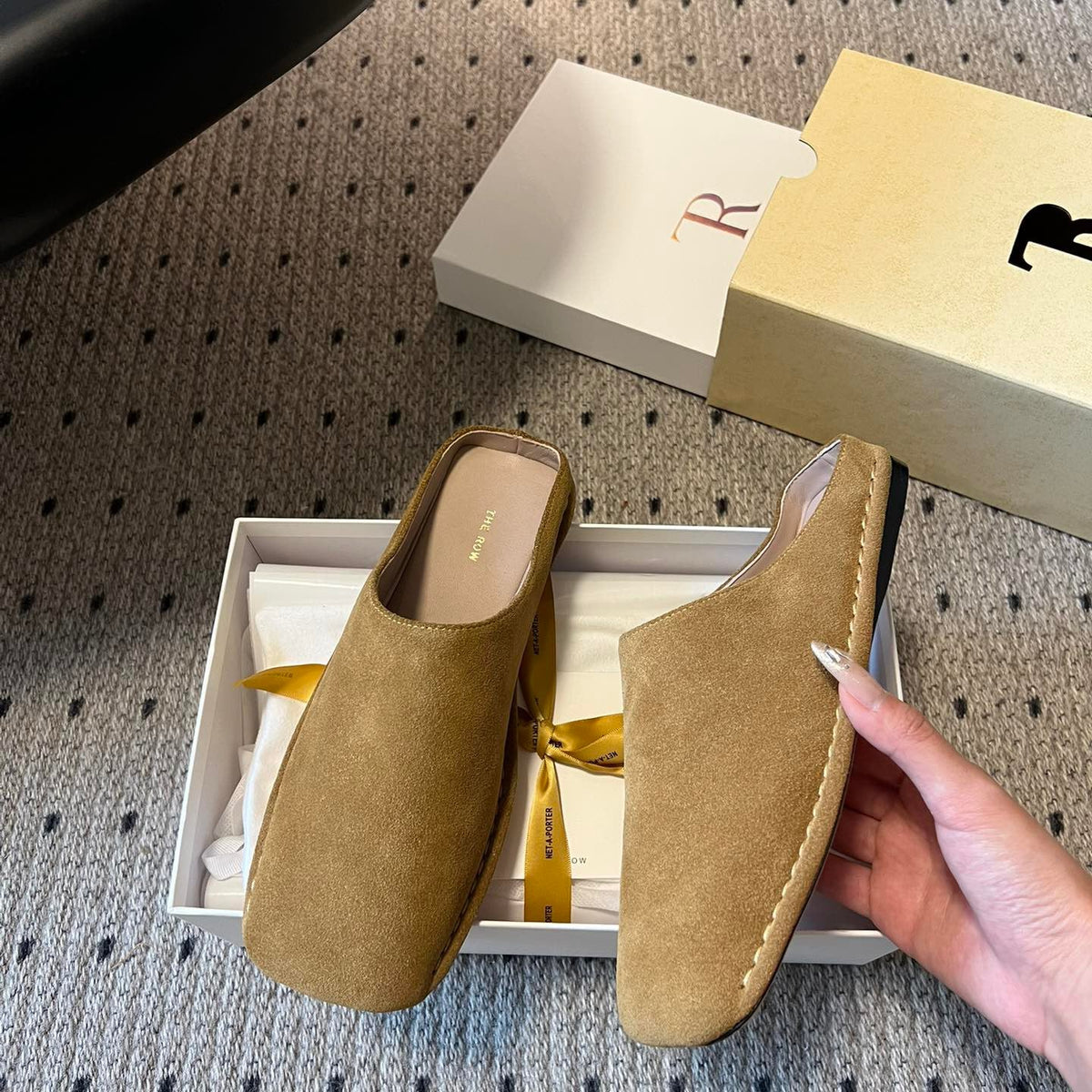THE ROW SUEDE MULES