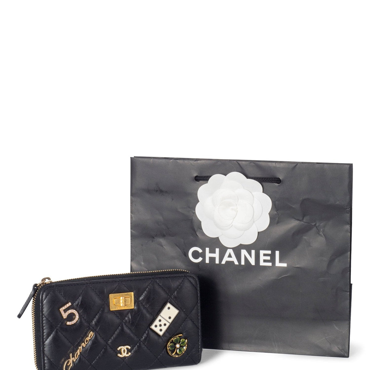 Top Quality Chanel Quilted Leather Lucky Charms Reissue Zip Around Wallet Black