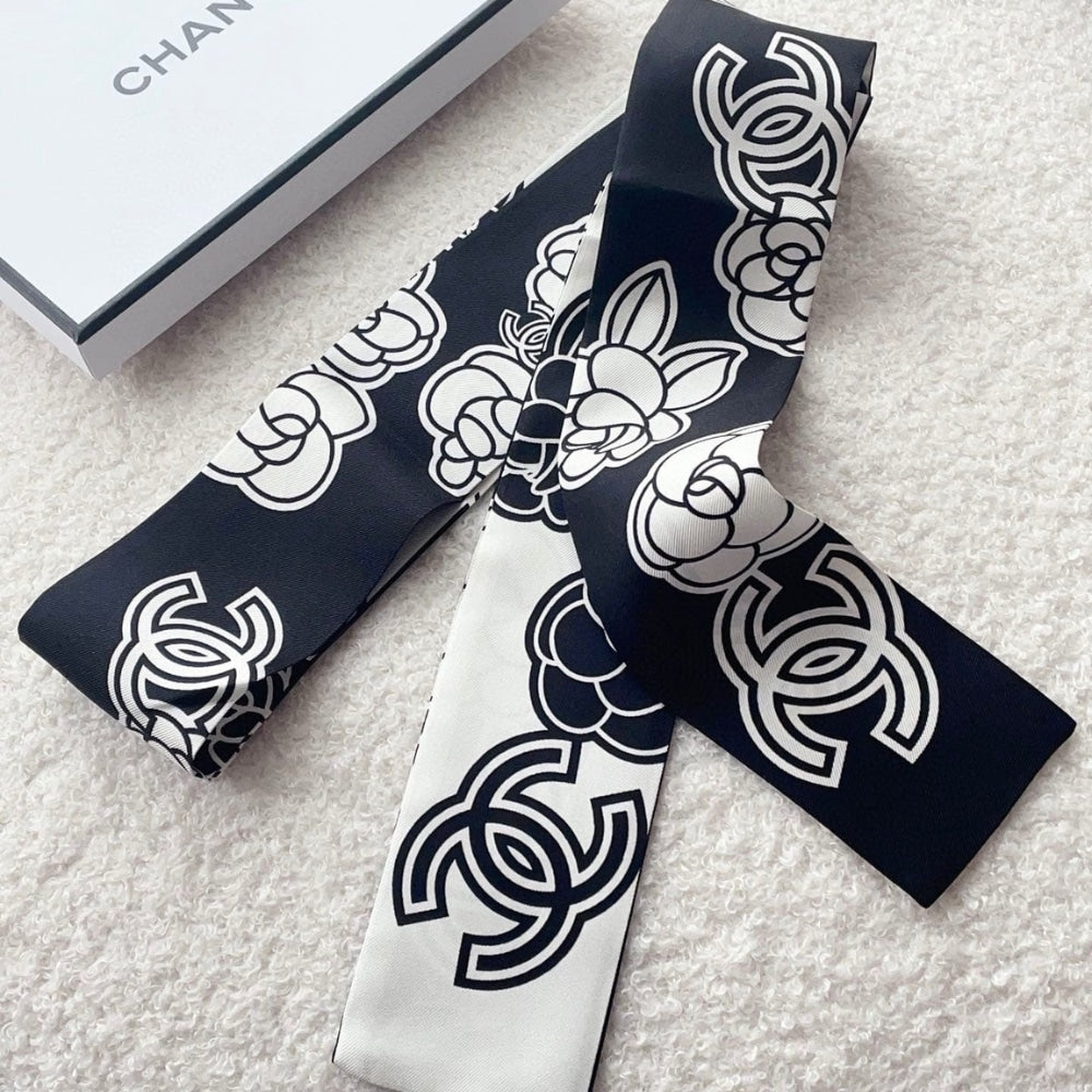 CC SILK CC CAMELLIA SLIM BANDEAU ECRU BLACK 120CM