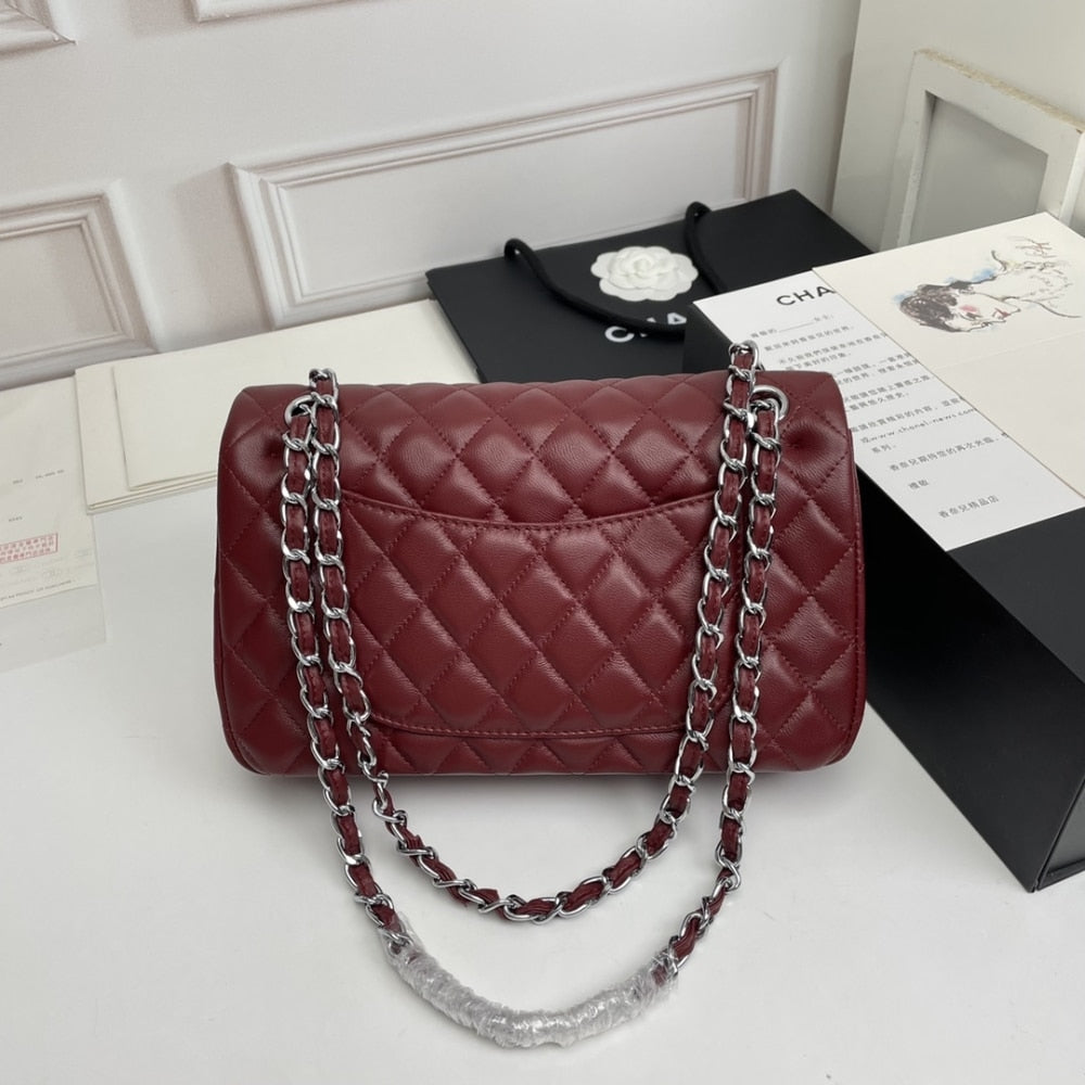 CC CLASSIC DOUBLE FLAP BAG PLUM RED 25CM