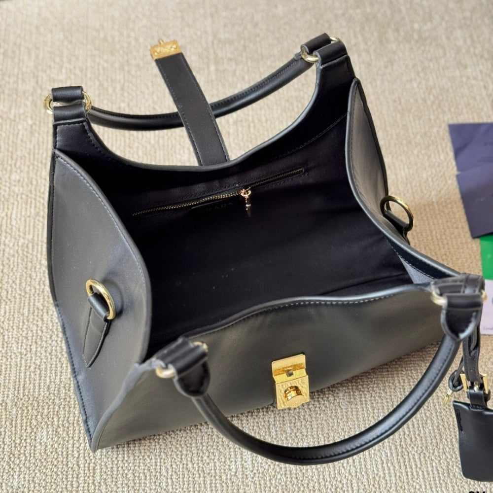 PR MEDIUM LEATHER TOTE BAG BLACK 32CM