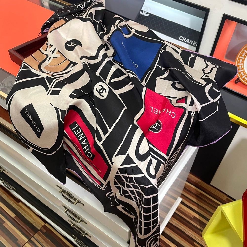 CC LUGGAGE PRINT SILK SCARF BLACK 90CM