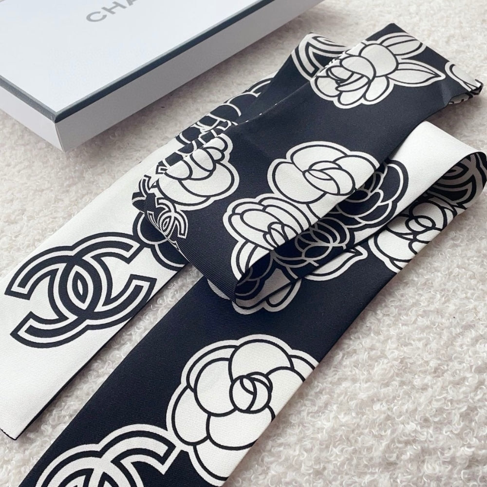 CC SILK CC CAMELLIA SLIM BANDEAU ECRU BLACK 120CM
