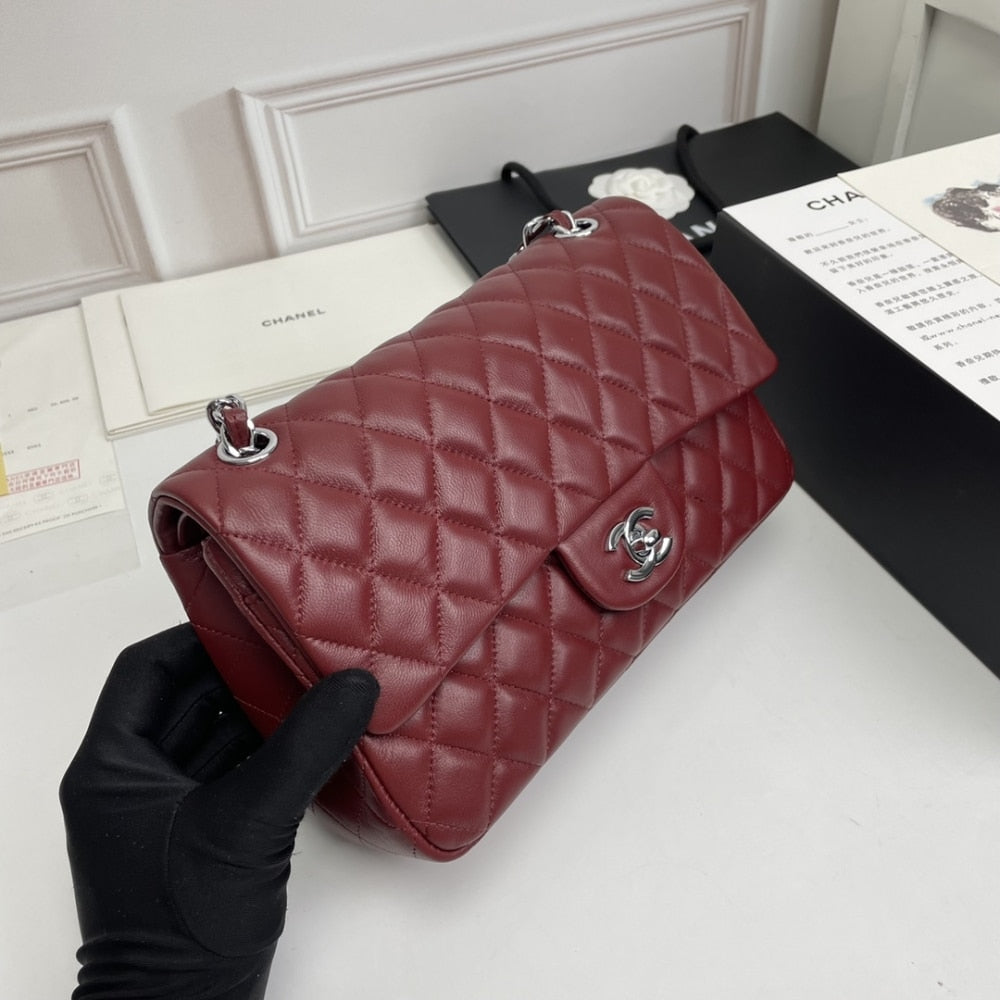 CC CLASSIC DOUBLE FLAP BAG PLUM RED 25CM