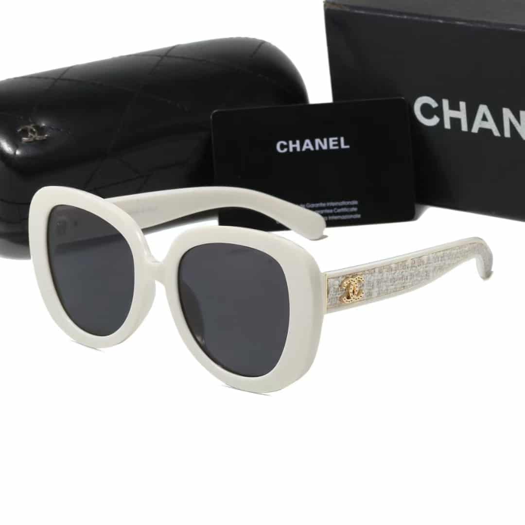 CC SQUARE SUNGLASSES TWEED ACCENT IN WHITE