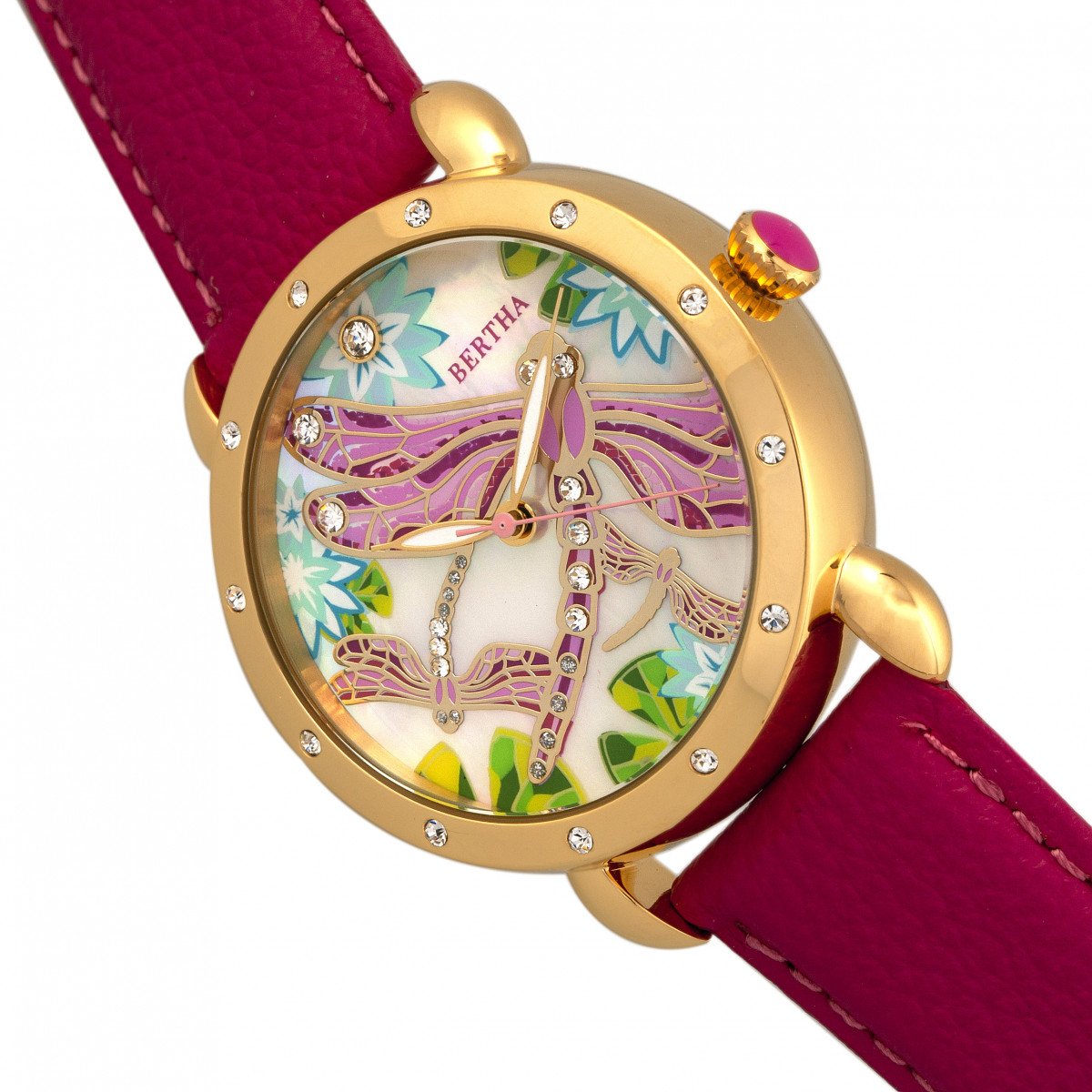 Bertha Jennifer MOP Leather-Band Ladies Watch