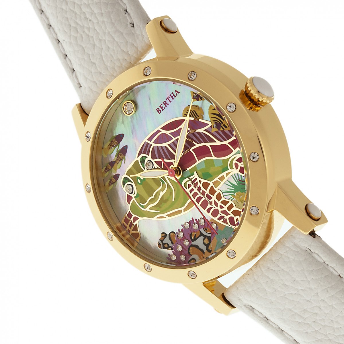 Bertha Chelsea MOP Leather-Band Ladies Watch