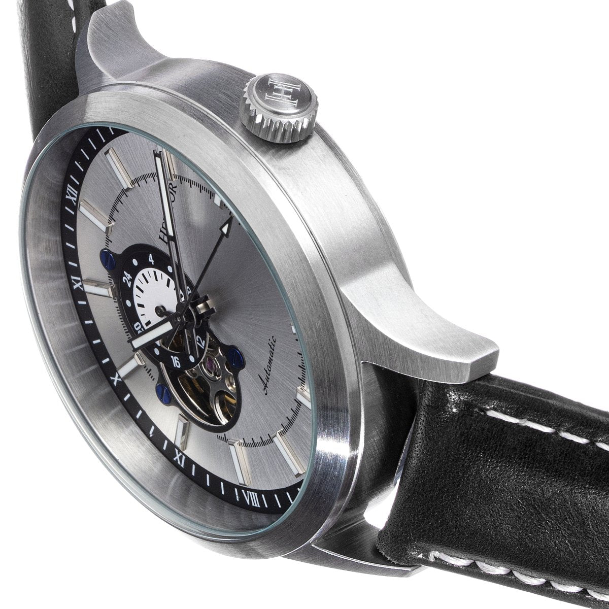 Heritor Automatic Oscar Semi-Skeleton Leather-Band Watch