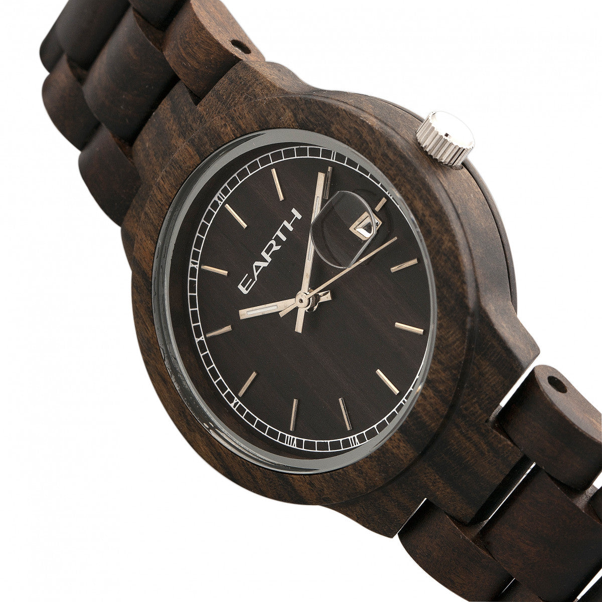 Earth Wood Biscayne Bracelet Watch w/Date - Dark Brown