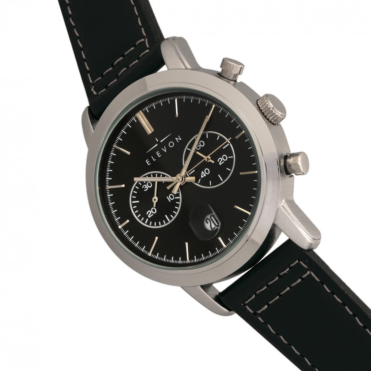 Elevon Langley Chronograph Leather-Band Watch w/ Date - Black