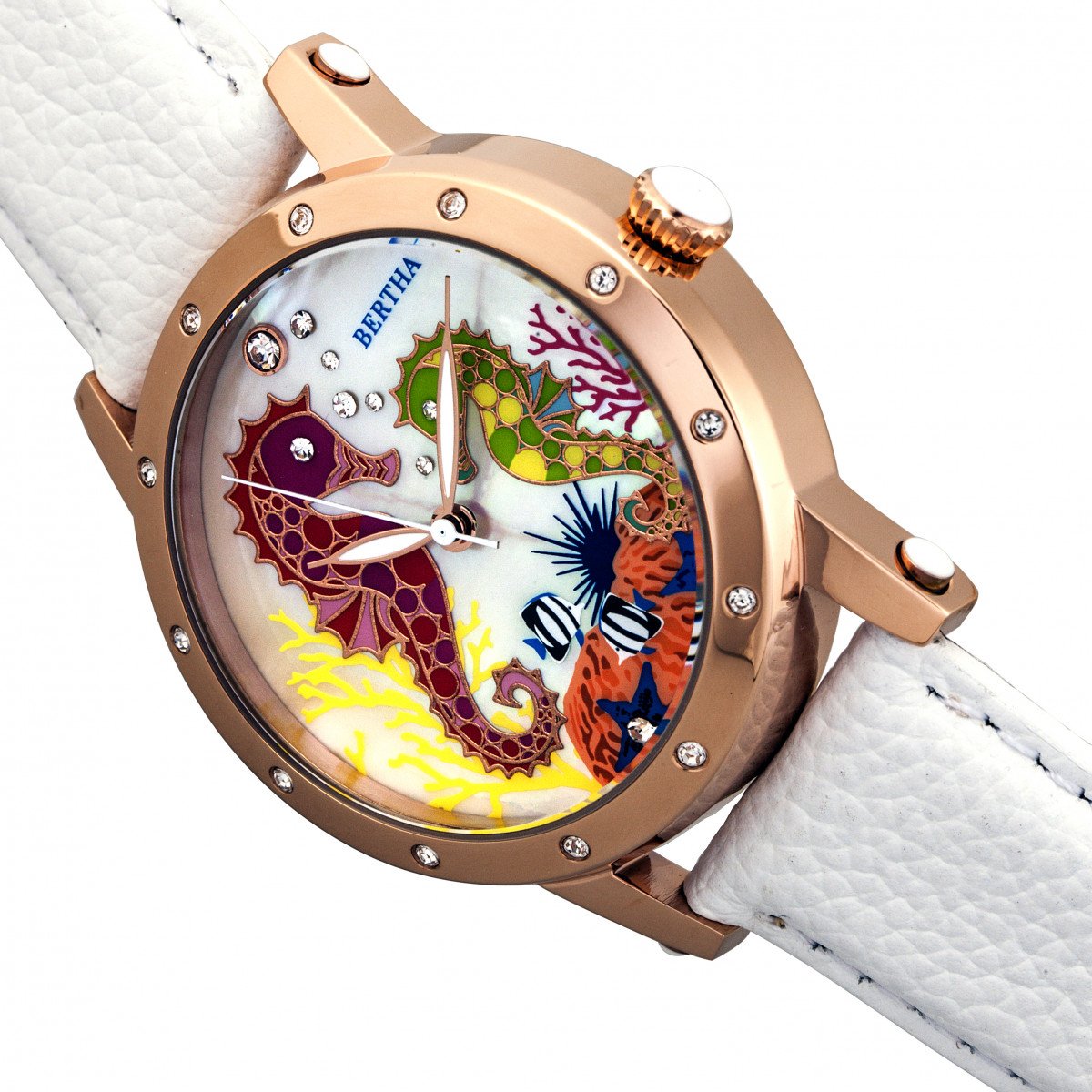 Bertha Morgan MOP Leather-Band Ladies Watch