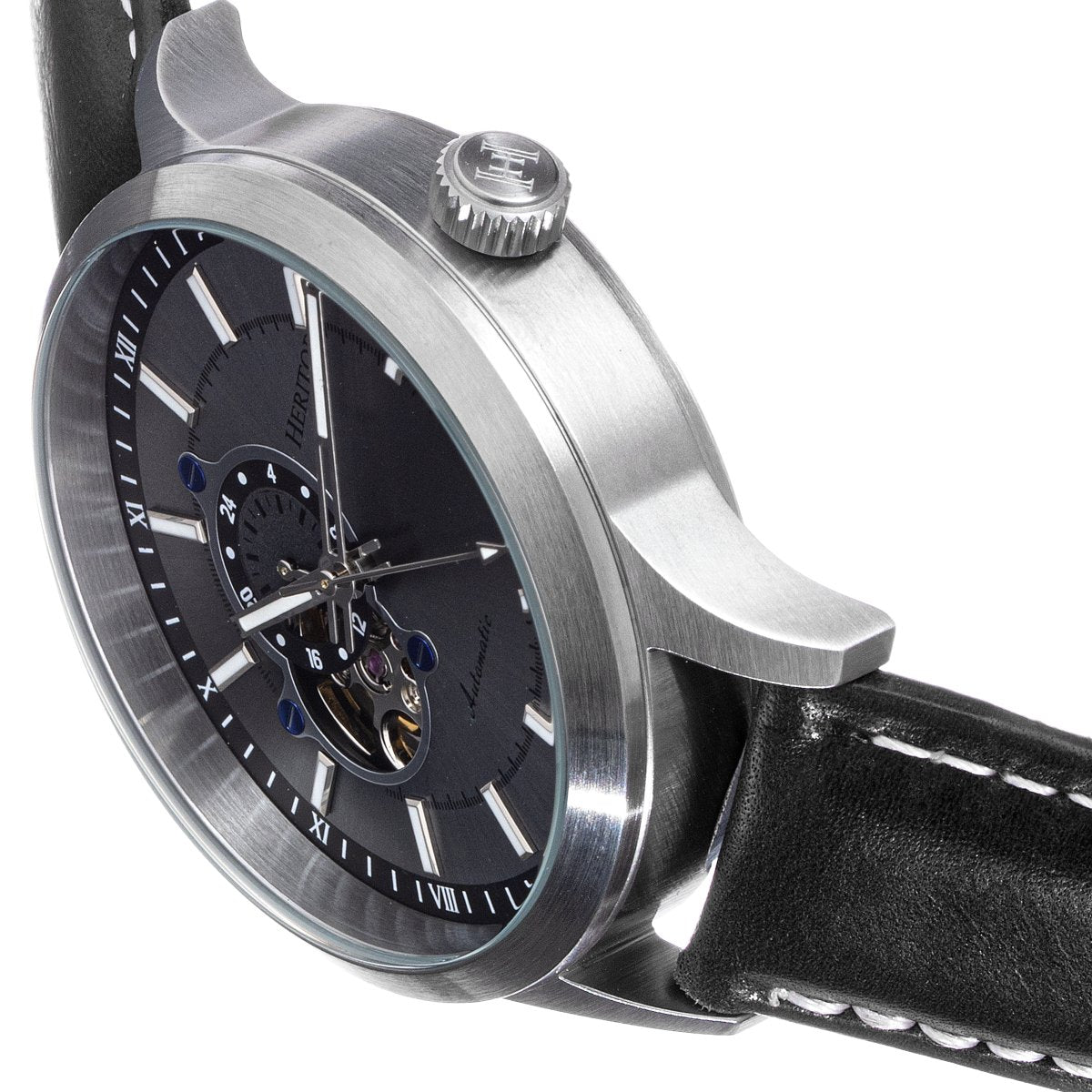 Heritor Automatic Oscar Semi-Skeleton Leather-Band Watch
