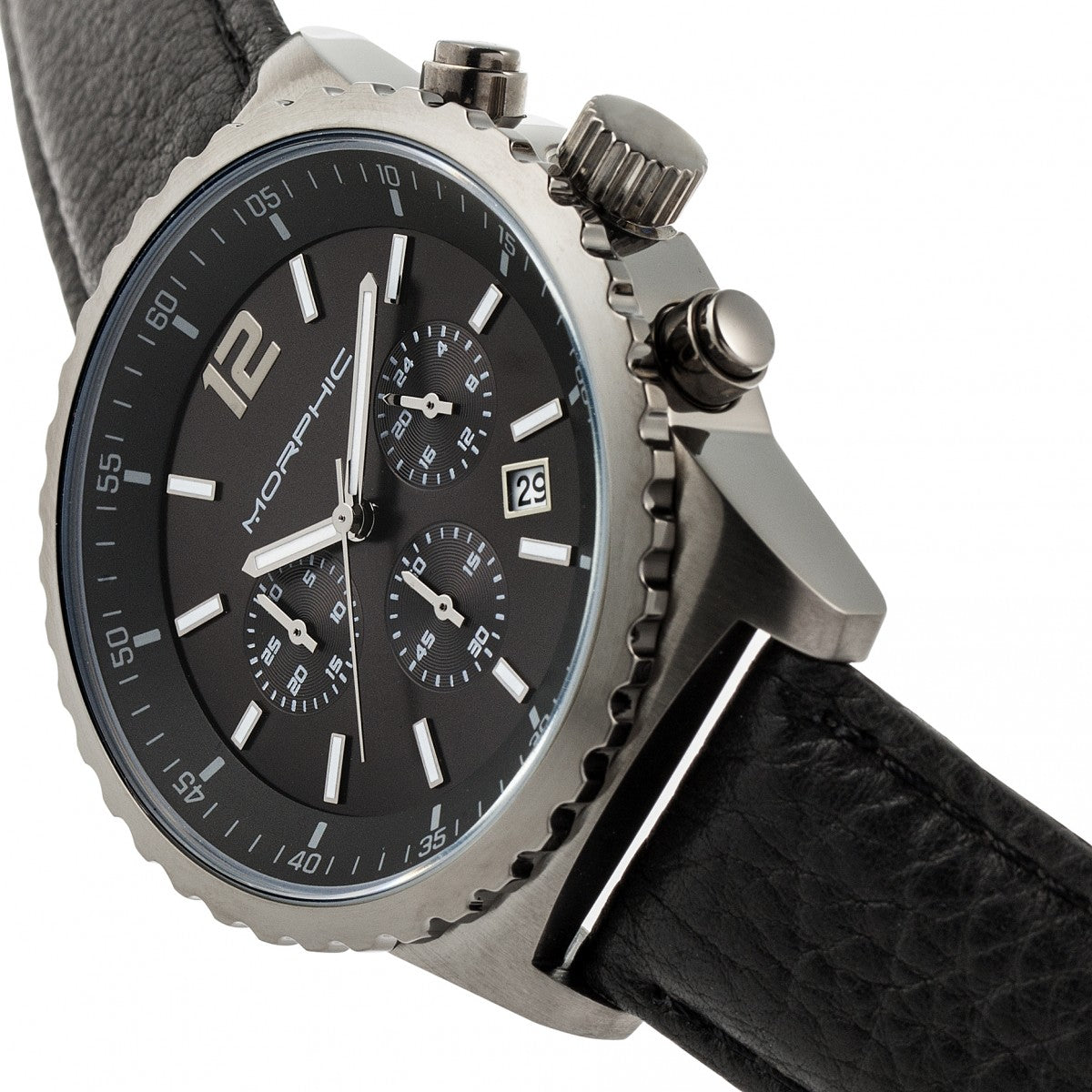 Morphic M67 Series Chronograph Leather-Band Watch w/Date - Gunmetal/Black