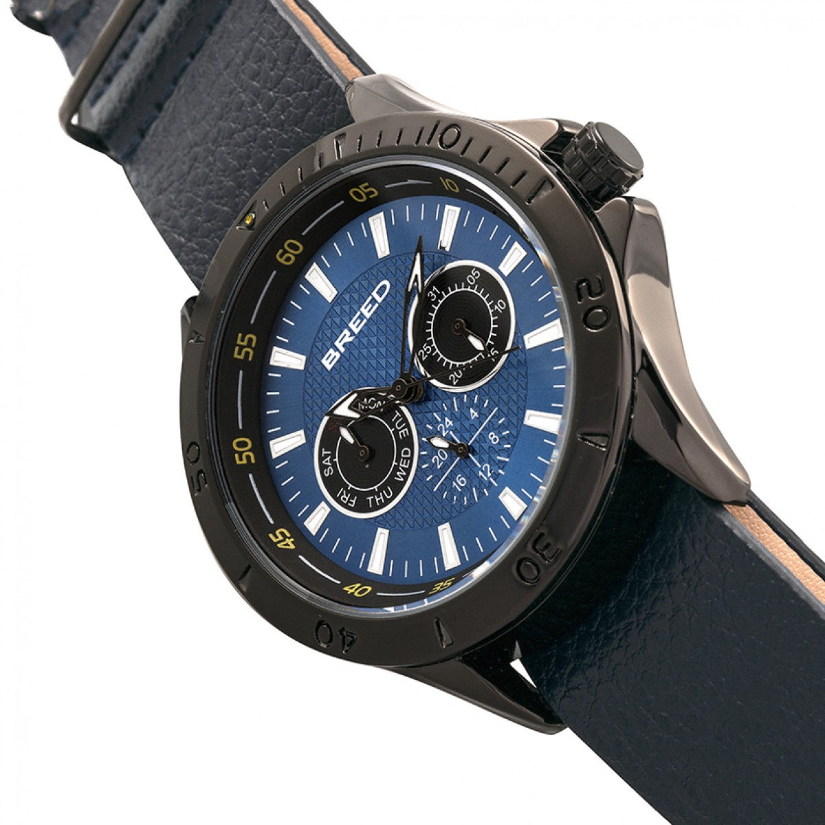 Breed Dixon Leather-Band Watch w/Day/Date - Blue
