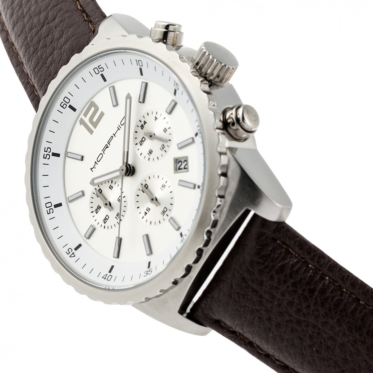 Morphic M67 Series Chronograph Leather-Band Watch w/Date - Silver/Brown