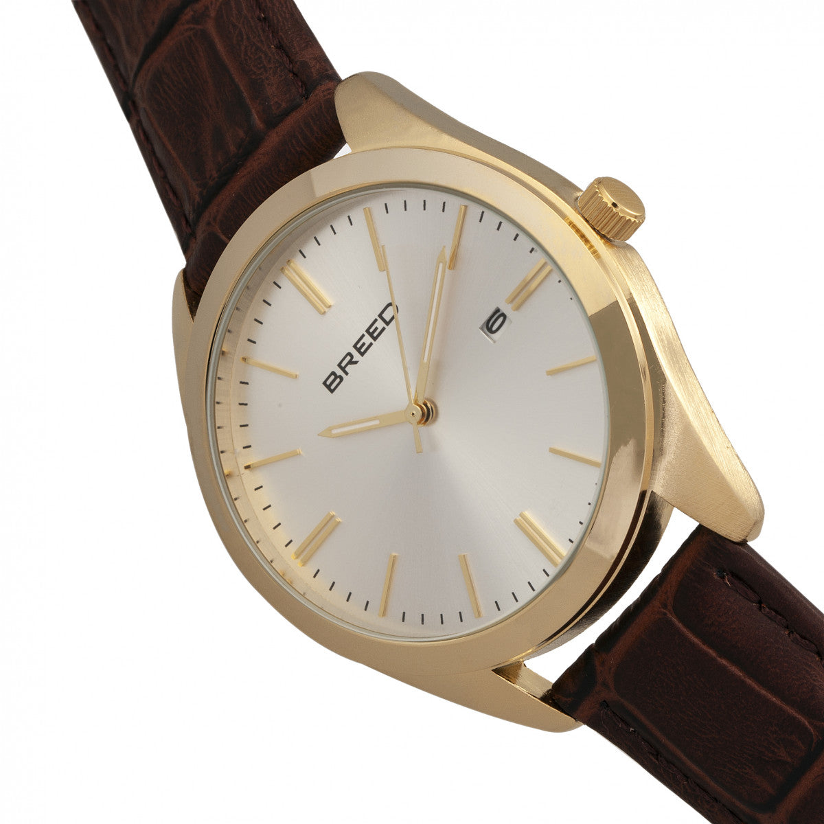 Breed Louis Leather-Band Watch w/Date - Gold/Silver