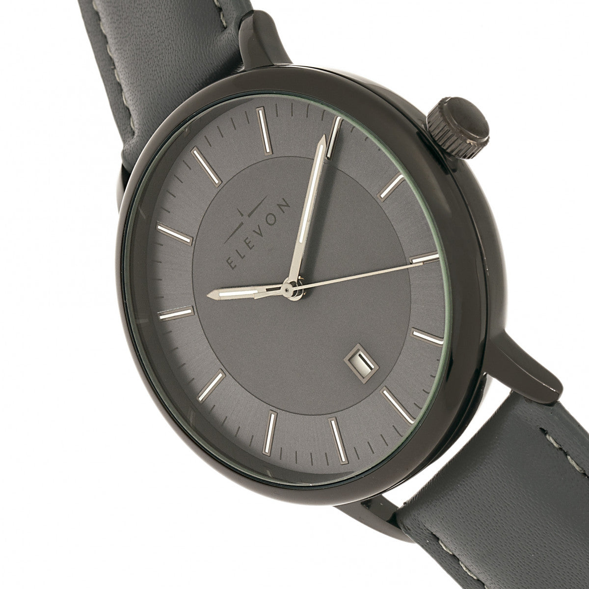Elevon Vin Leather-Band Watch w/Date - Black/Grey