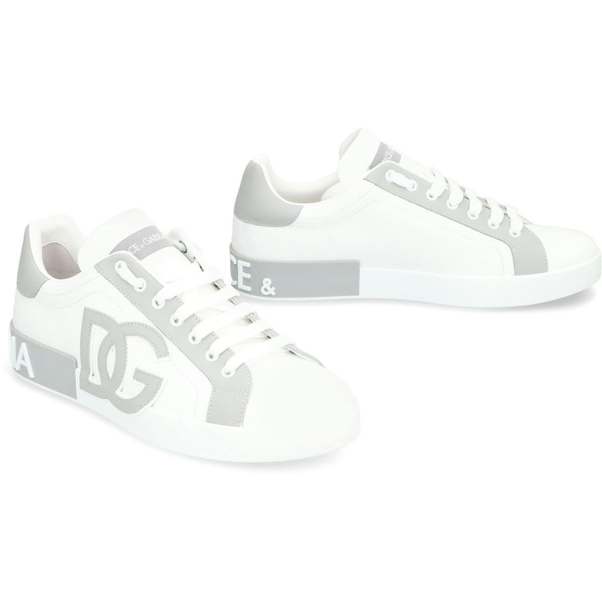 PORTOFINO WHITE/GREY LEATHER TRAINER