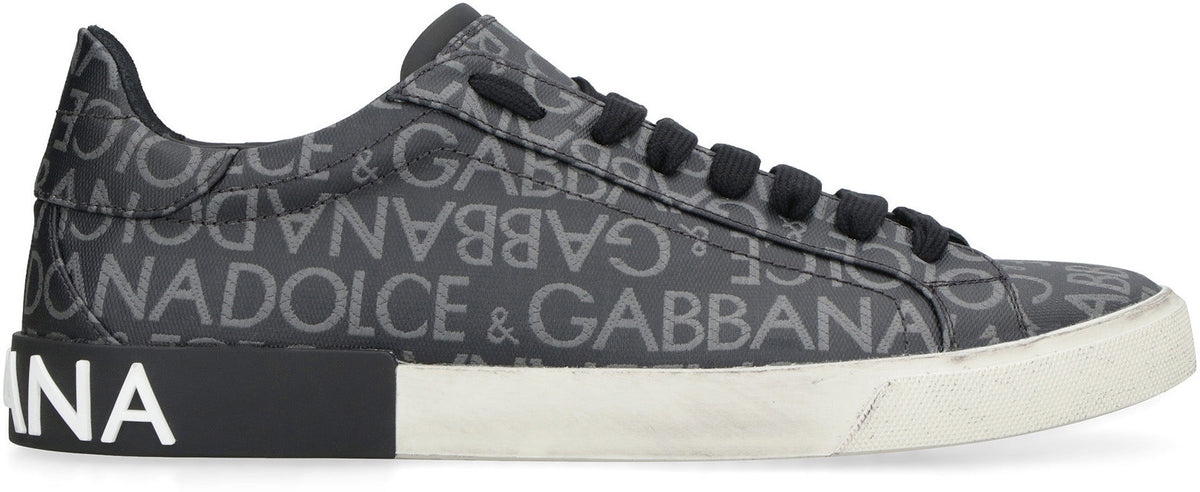 PORTOFINO LEATHER AND FABRIC LOW-TOP SNEAKERS
