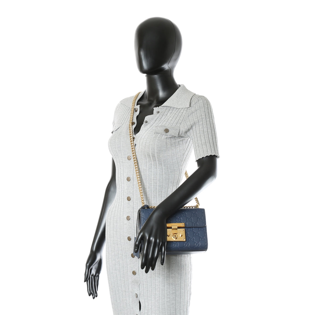 GUCCI Guccissima Small Padlock Shoulder Bag - Navy OUTLET FINAL SALE