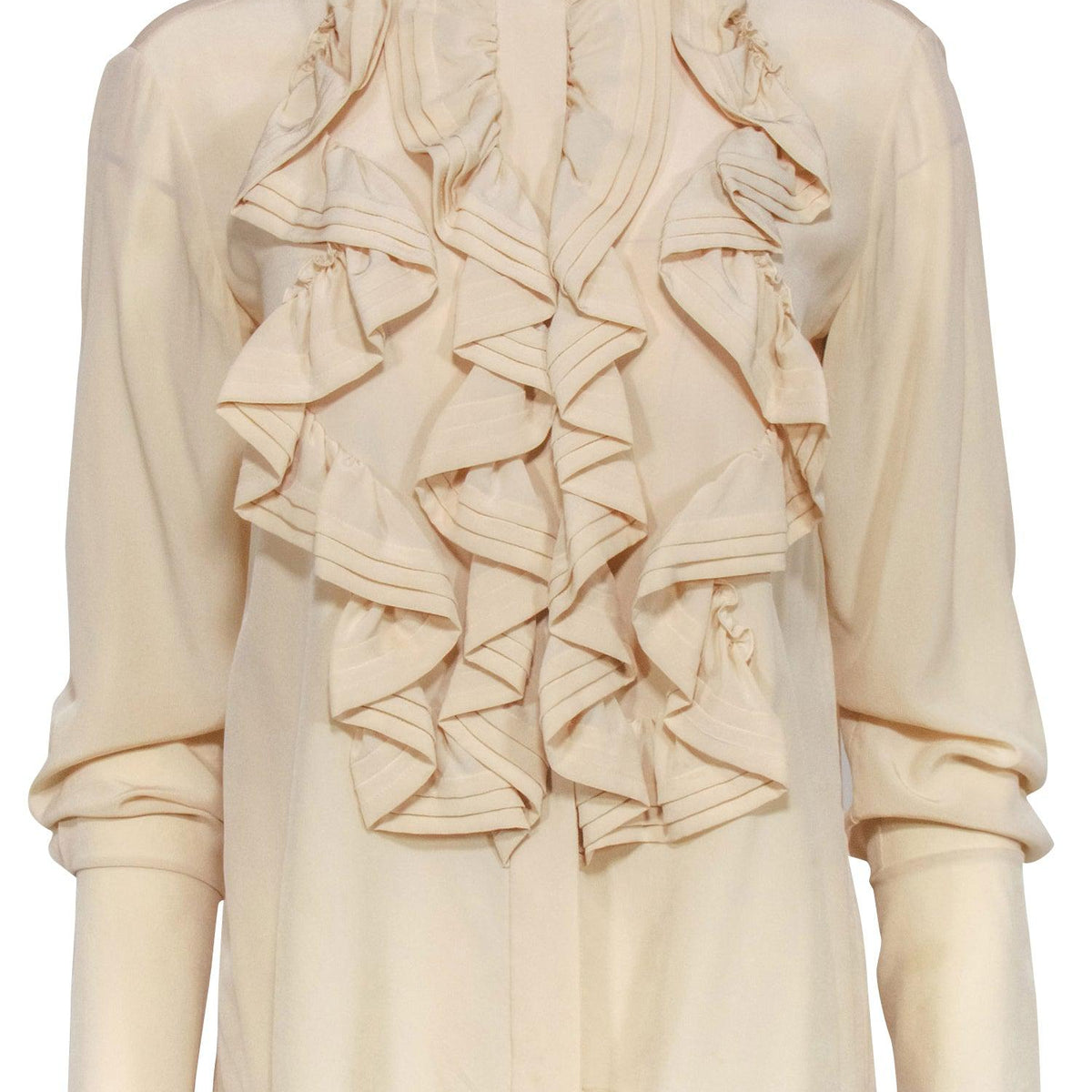 Chloe - Beige Ruffled Front Blouse Sz S