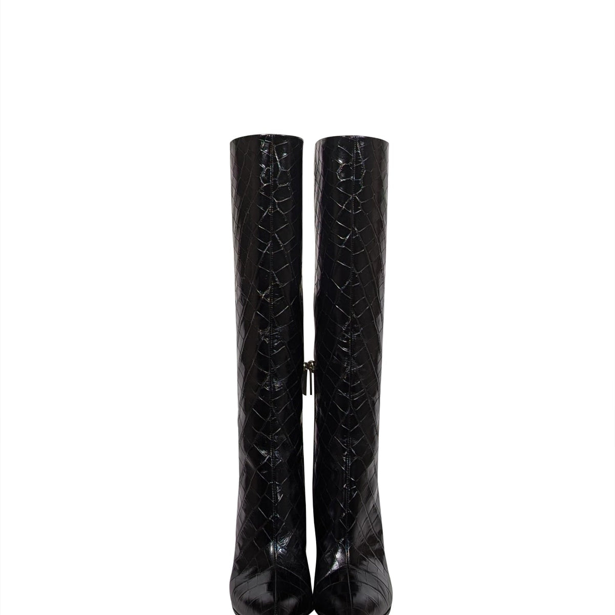 Chloe - Black Patent Croc Embossed Leather Tall Boots Sz 7.5