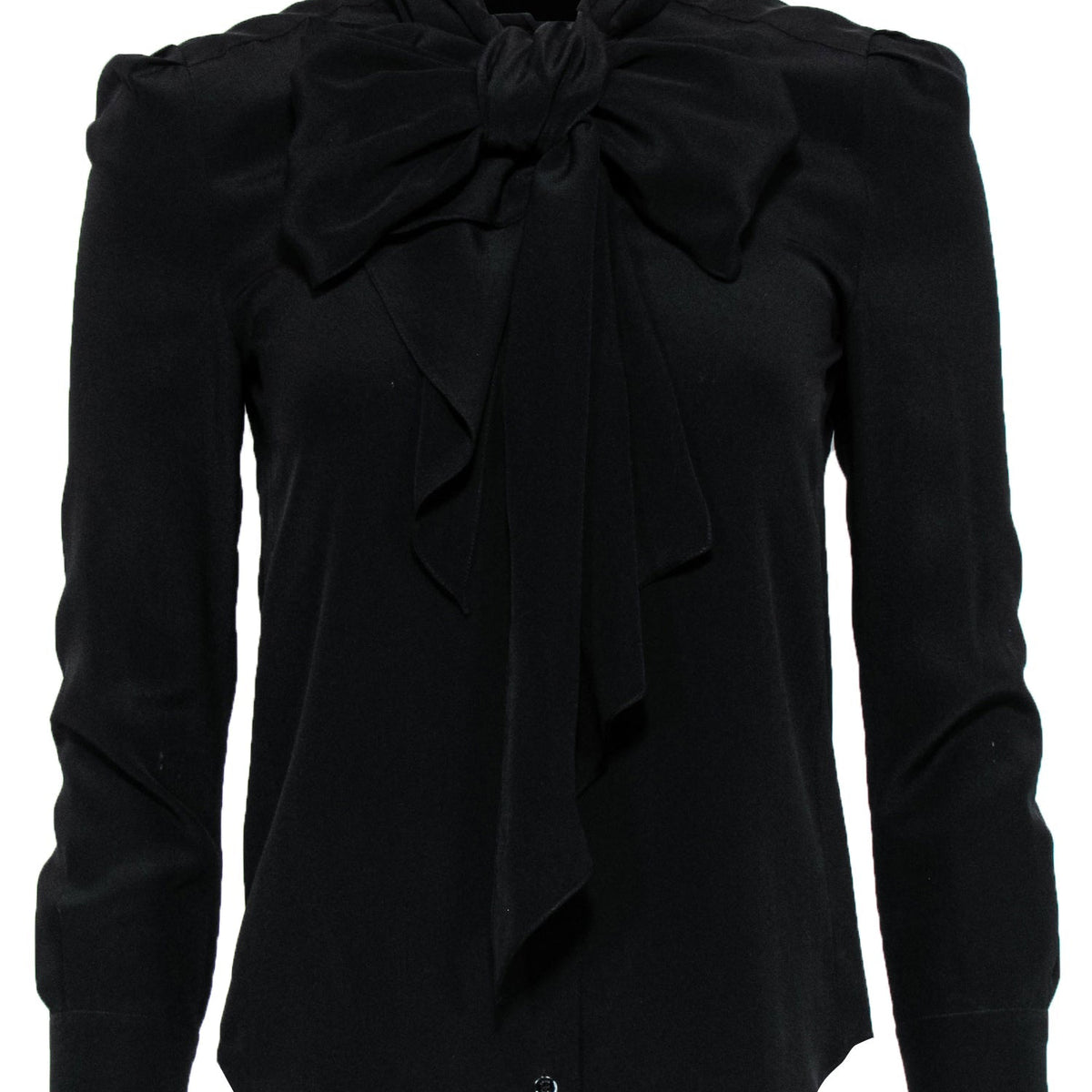 Chloe - Black Silky Tie-Neck Long Sleeve Blouse Sz XS