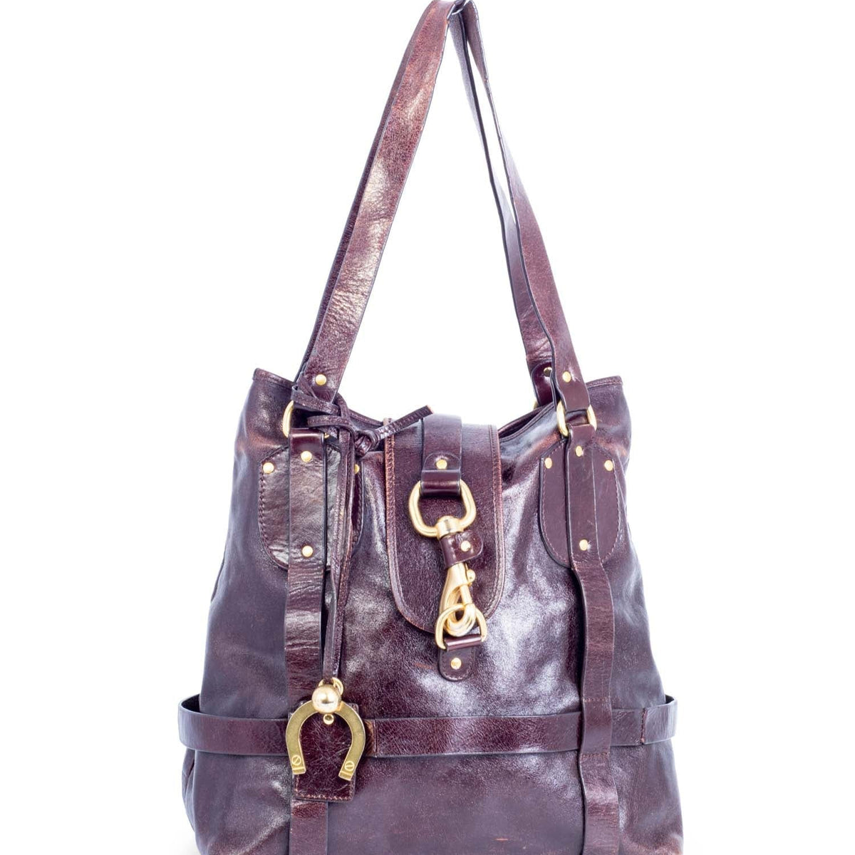 Chloe Brown Leather Horseshoe Equestrian Tote Bag