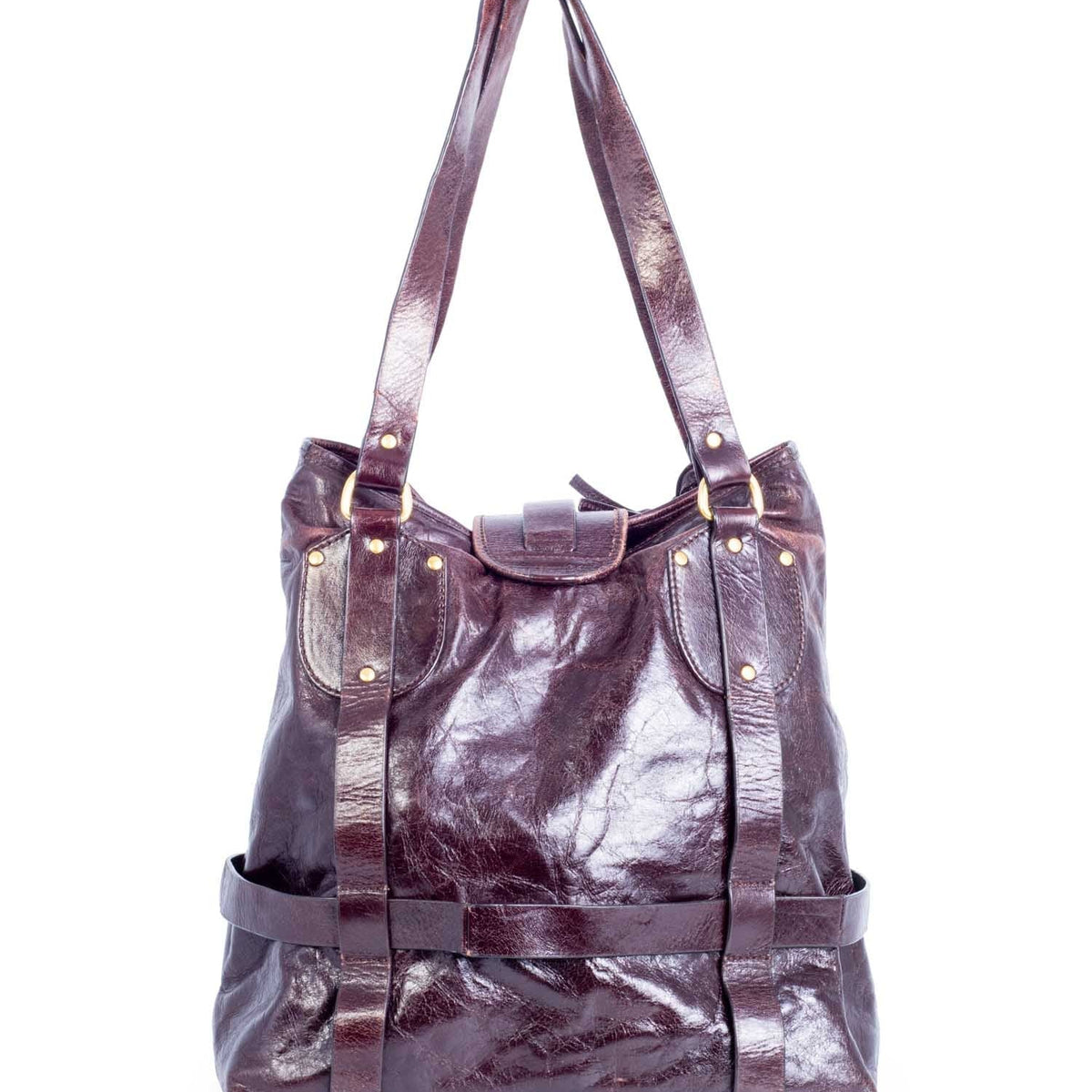 Chloe Brown Leather Horseshoe Equestrian Tote Bag