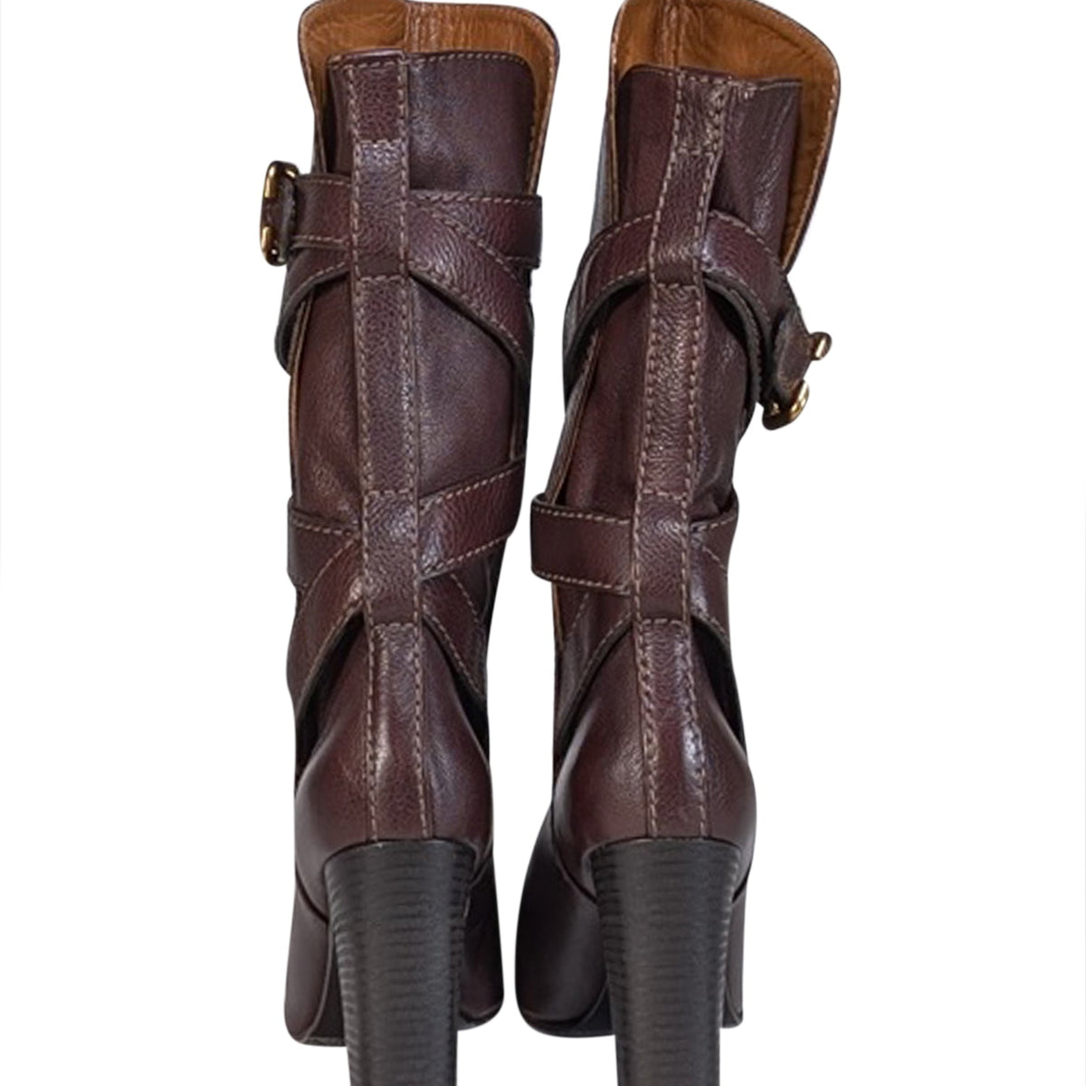 Chloe - Brown Leather Wrap Around Buckle Detail Tall Boots Sz 10.5