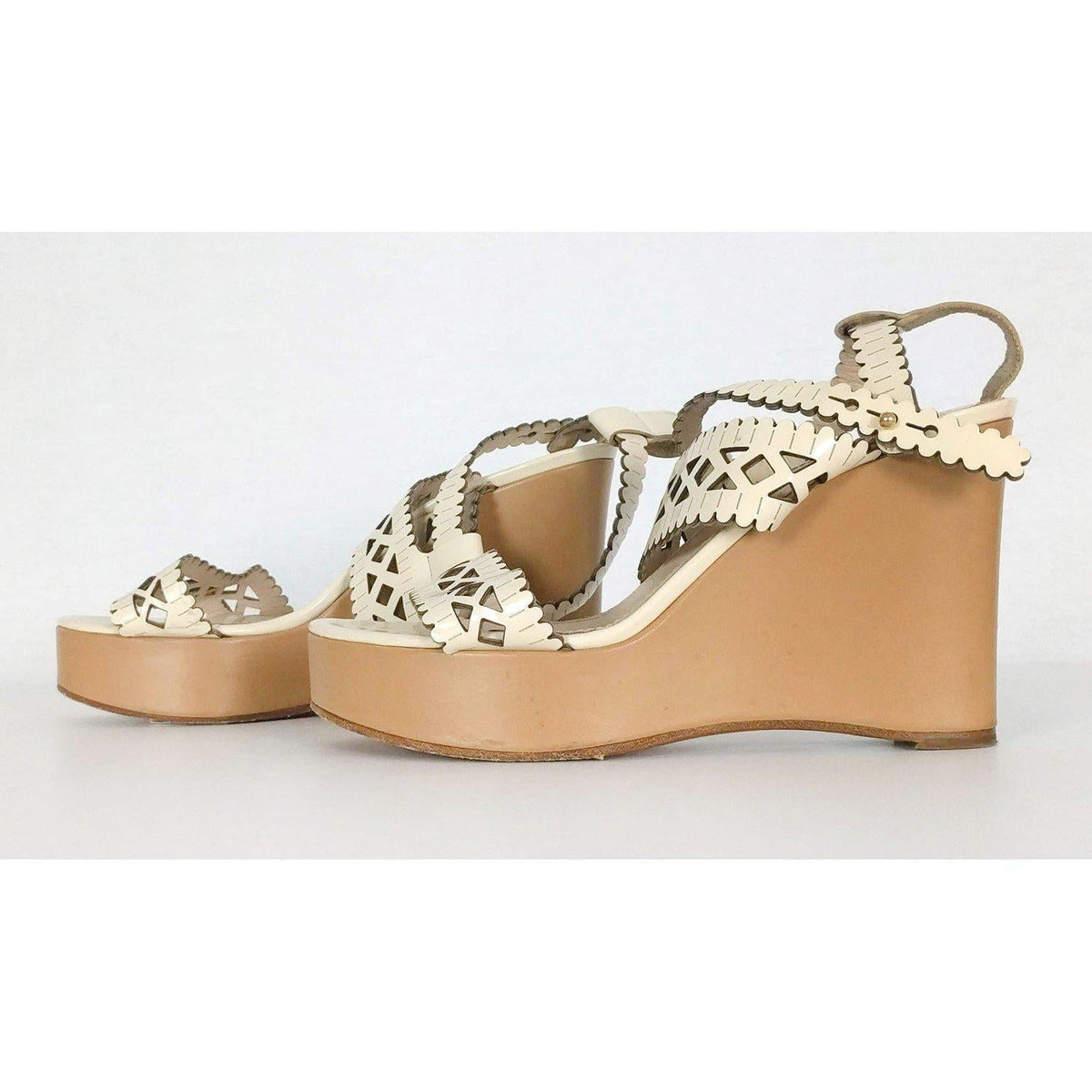 Chloe - Cream Abstract Platform Wedges Sz 9