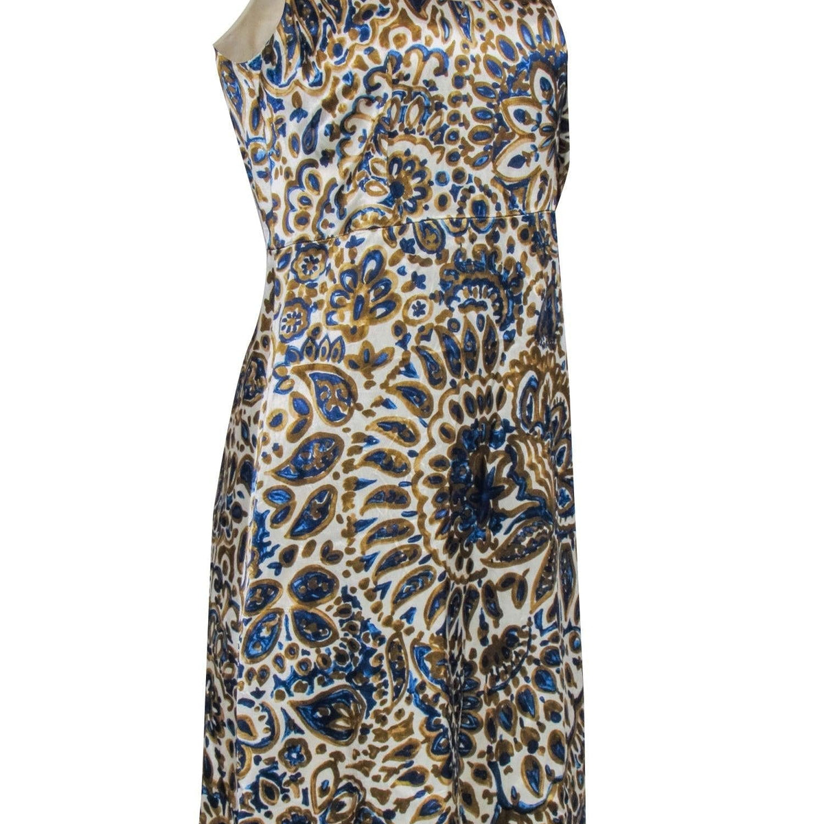 Chloe - Cream, Gold, & Blue Print Sleeveless Dress Sz 6