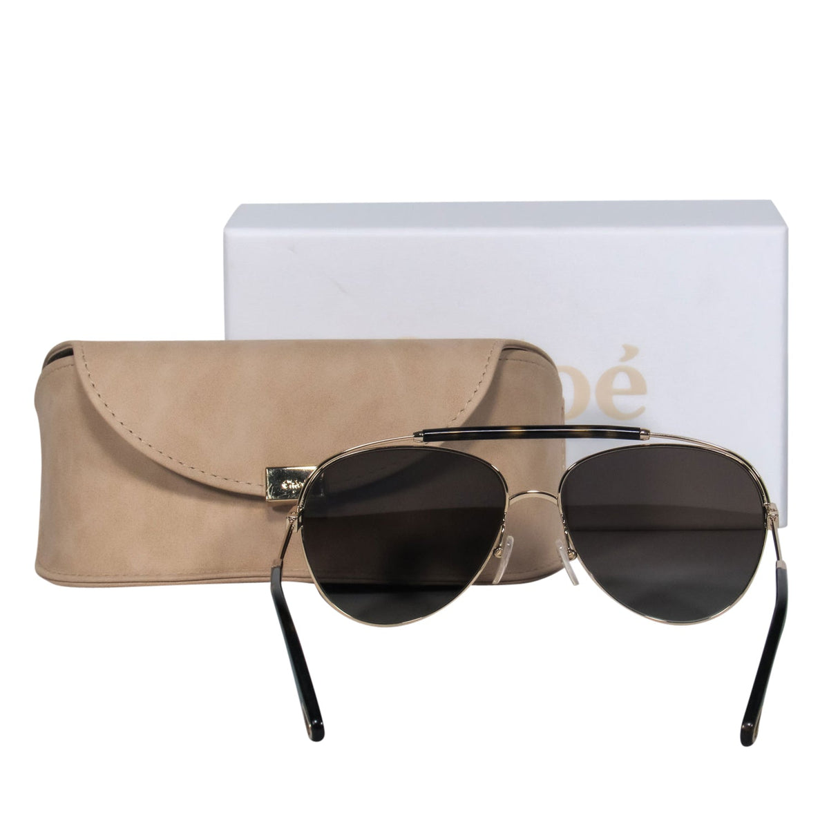 Chloe - Gold & Tortoise Shell Polarized Aviator Sunglasses w/ Brow Bar