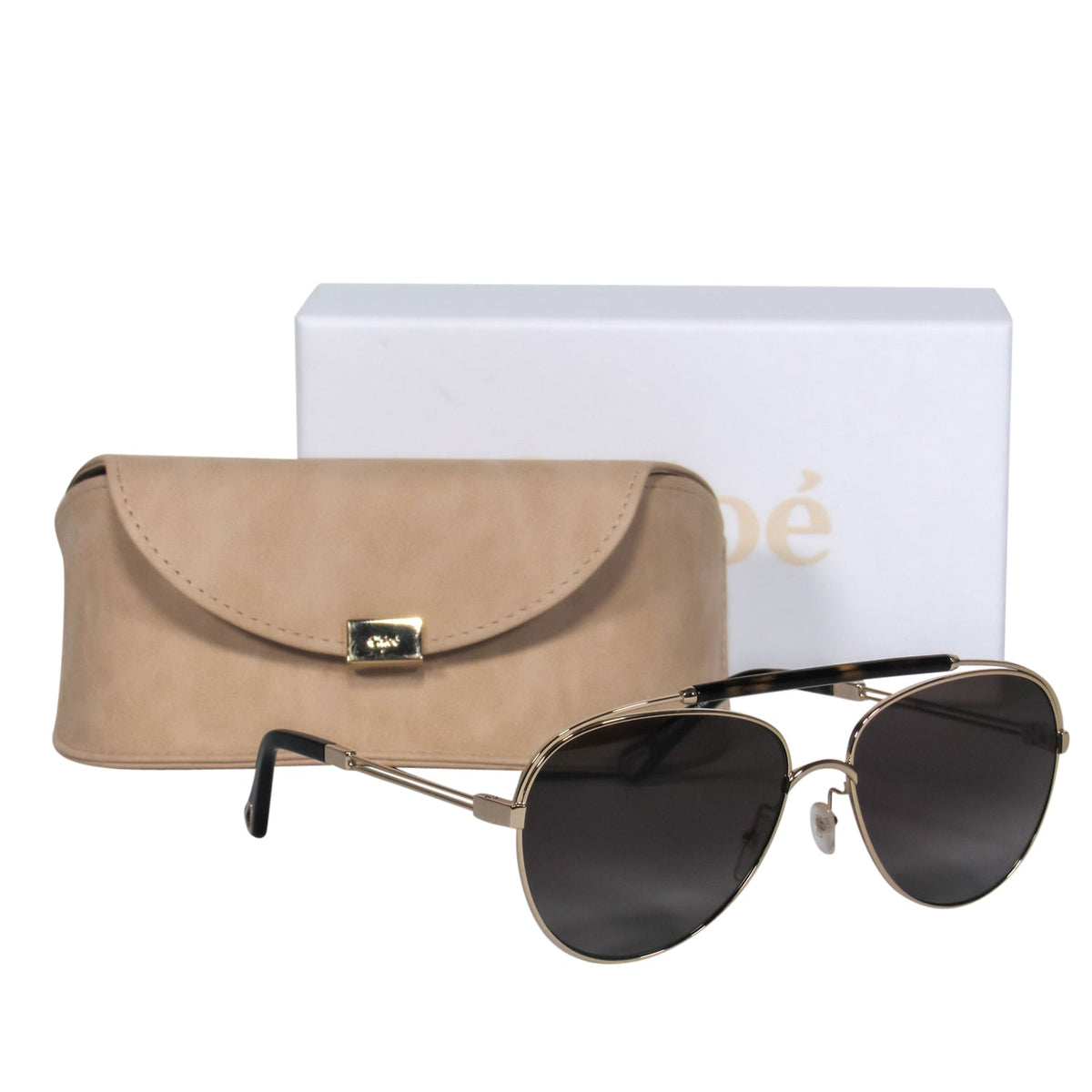 Chloe - Gold & Tortoise Shell Polarized Aviator Sunglasses w/ Brow Bar
