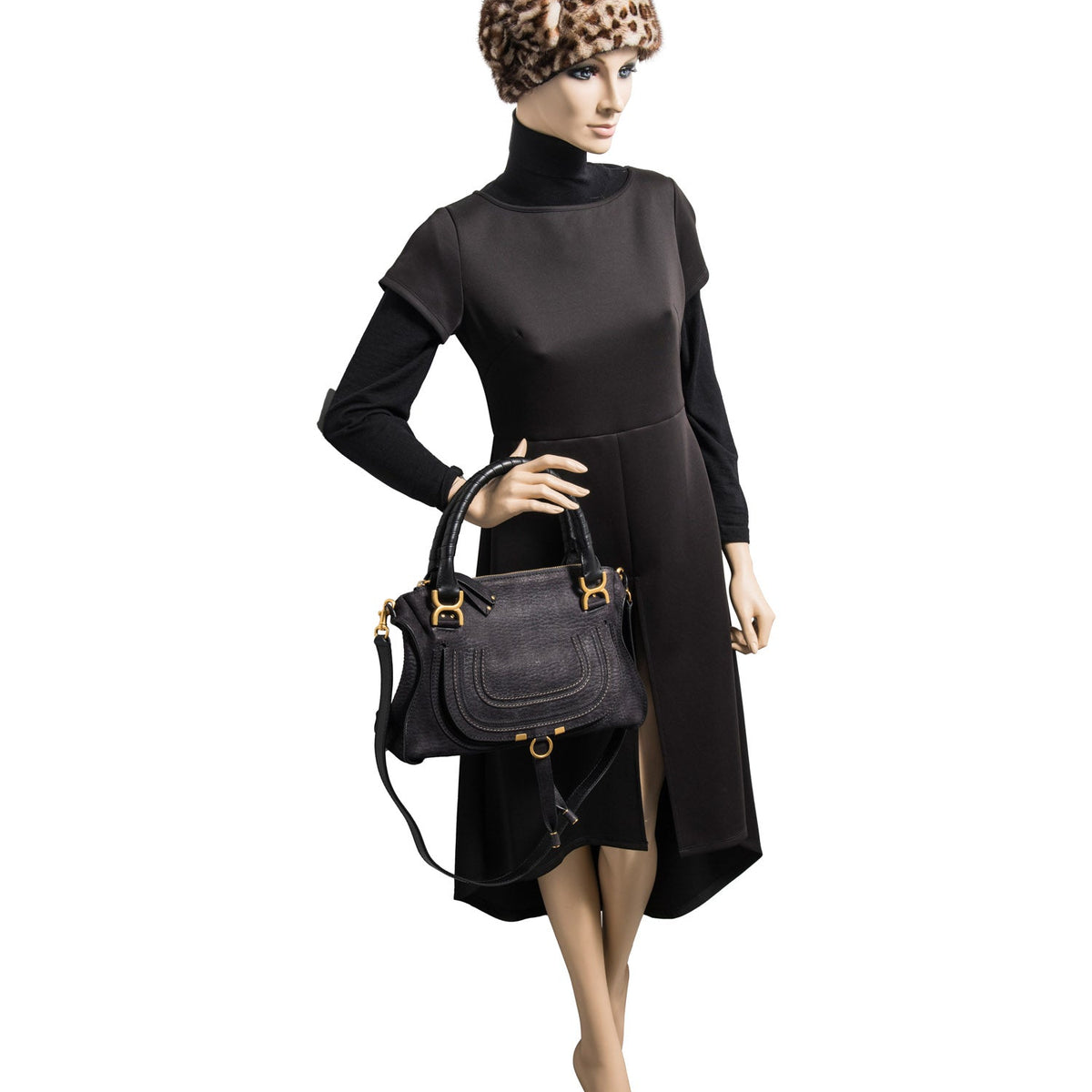 Chloe Leather Medium Marcie Saddle Bag Black