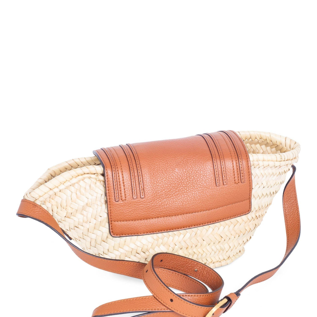 Chloe Leather Raffia Basket Messenger Bag Brown