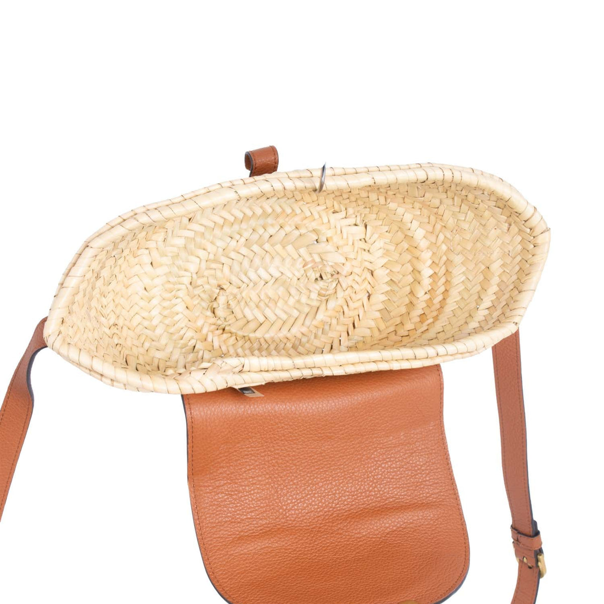 Chloe Leather Raffia Basket Messenger Bag Brown