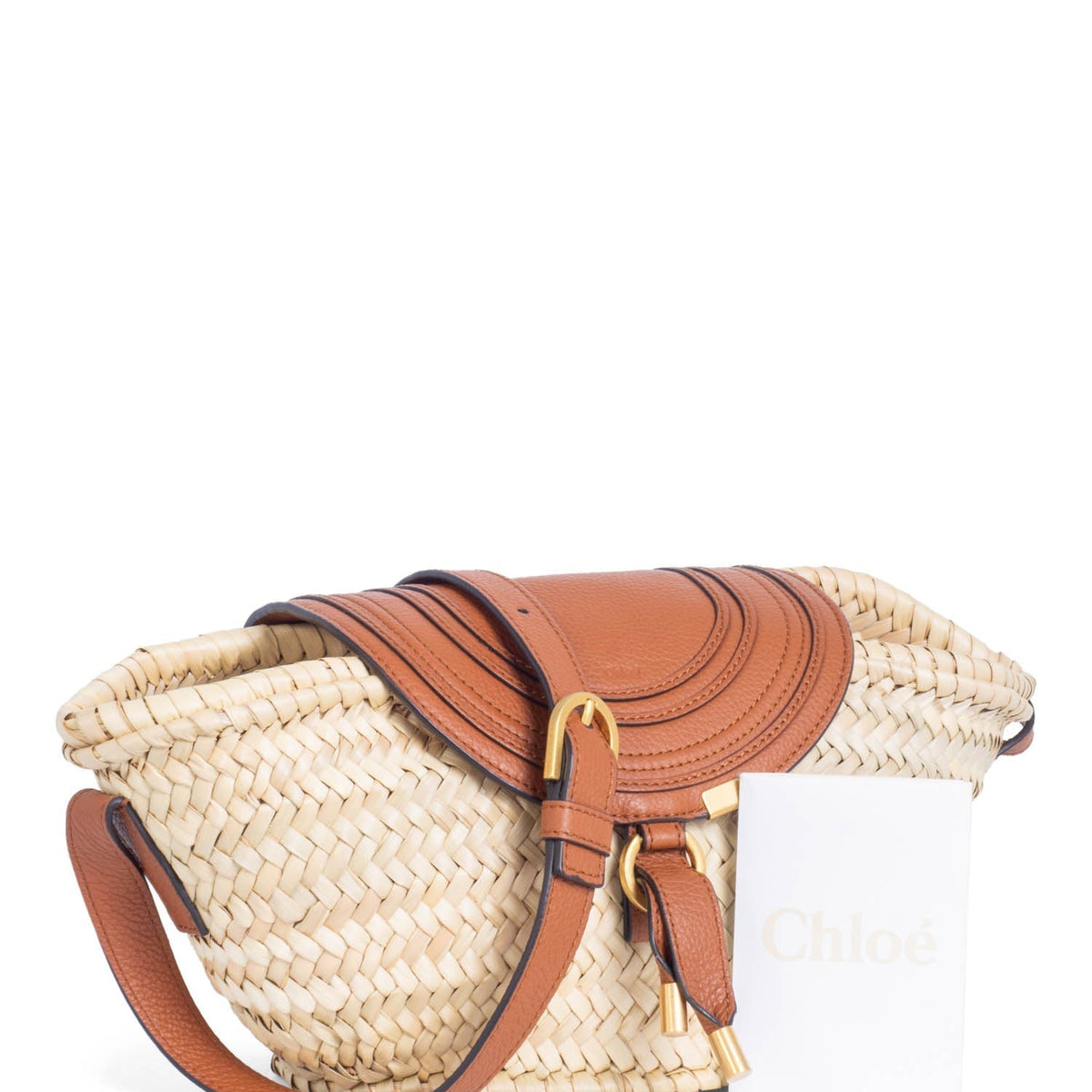 Chloe Leather Raffia Basket Messenger Bag Brown