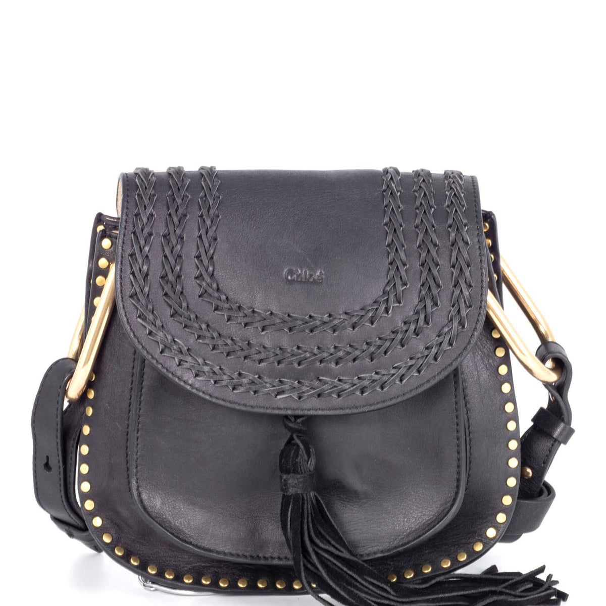 Chloe Leather Tassel Studded Hudson Cross Body Bag Black