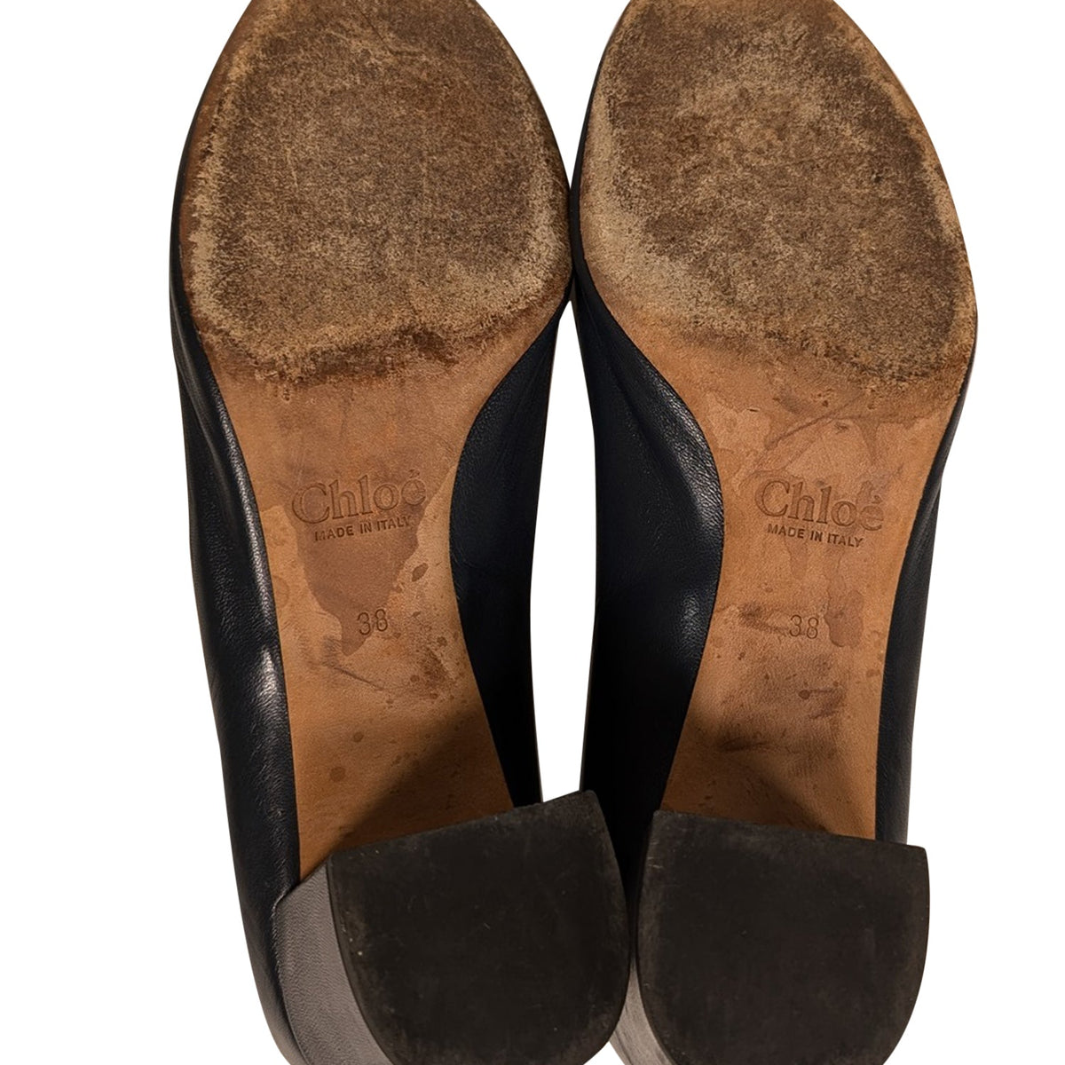 Chloe - Navy Leather Scallop Edge Low Basic Pumps Sz 8