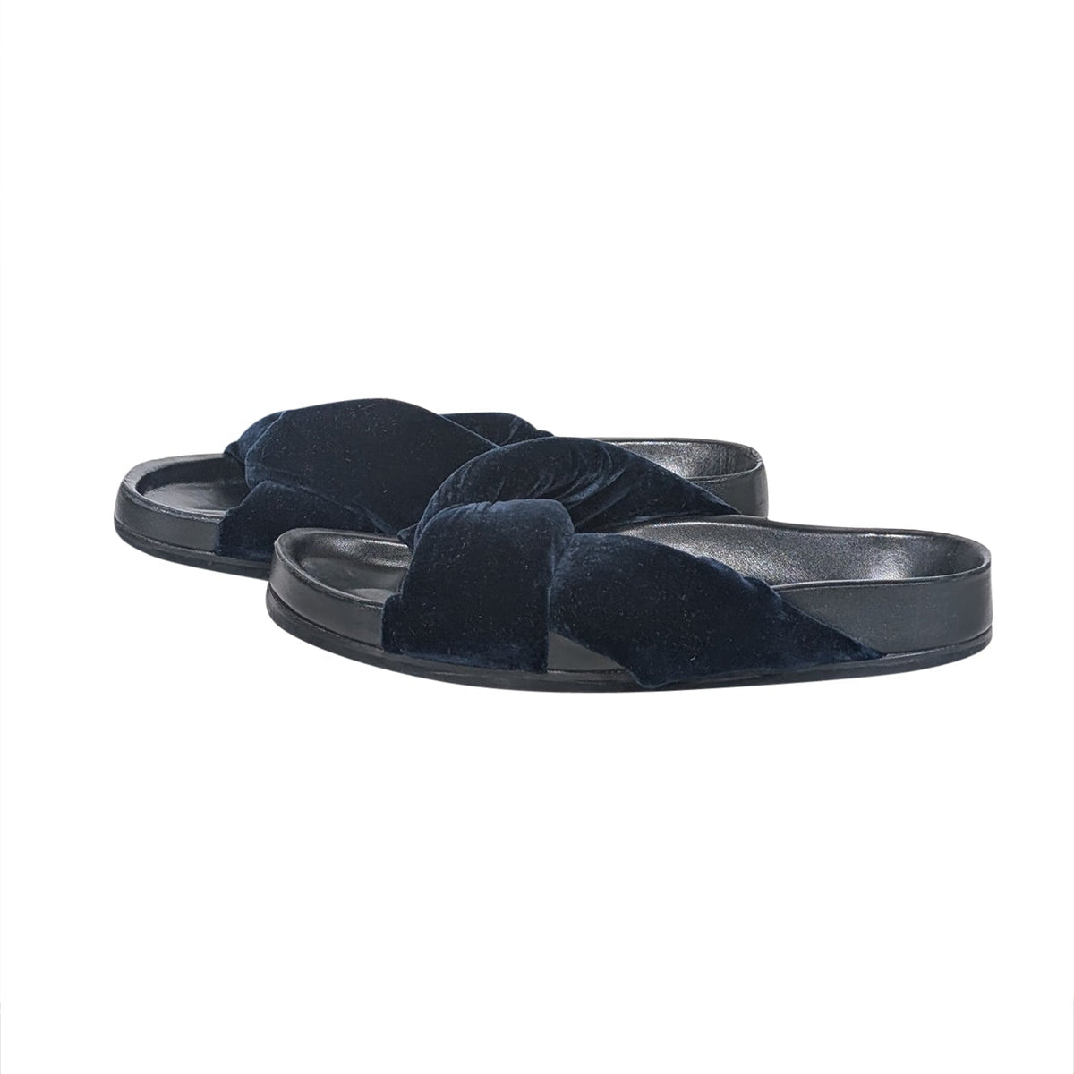 Chloe - Navy Plush Velvet Slide Sandals Sz 6