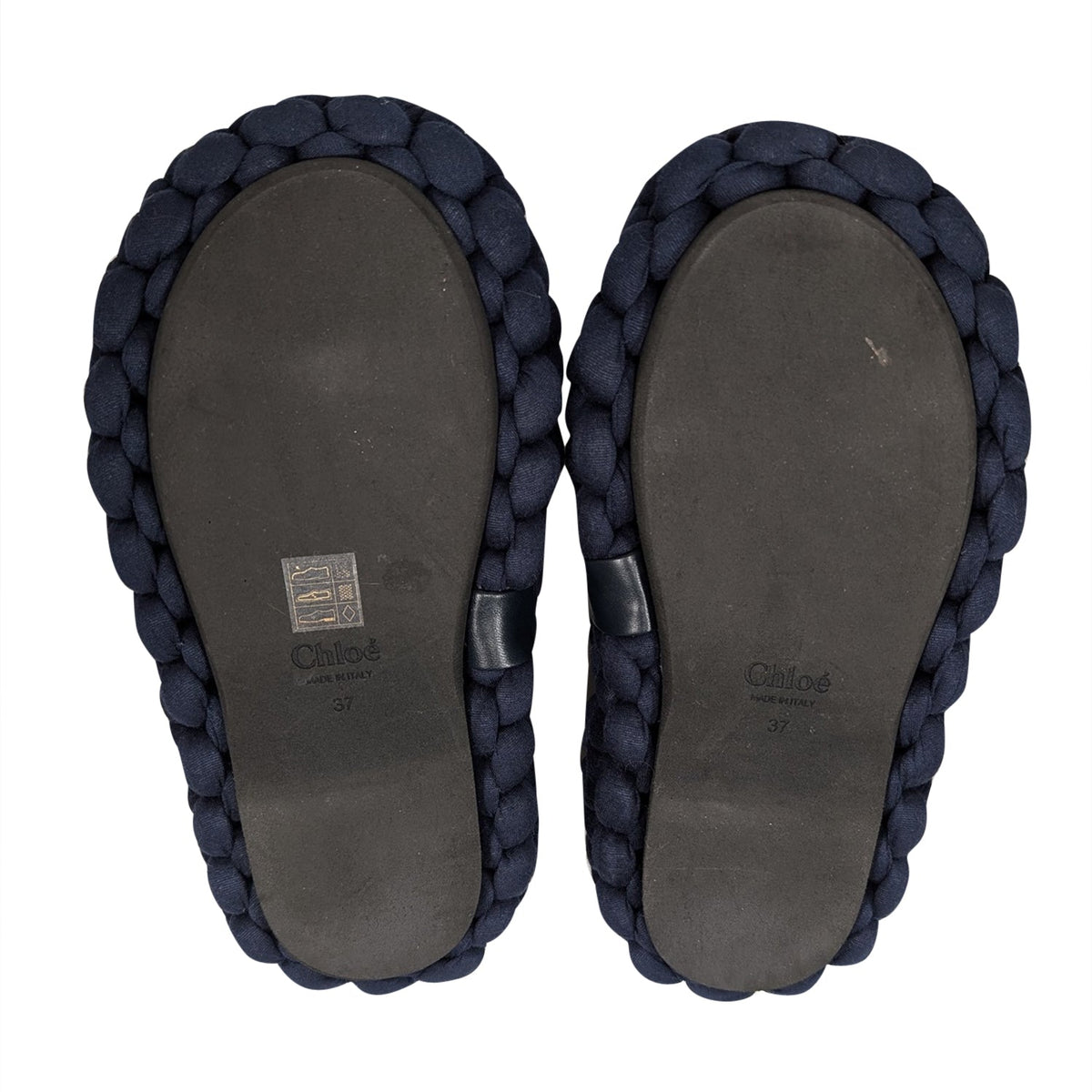 Chloe - Navy Woven Braided "Kamy" Platform Slide Sandals Sz 7