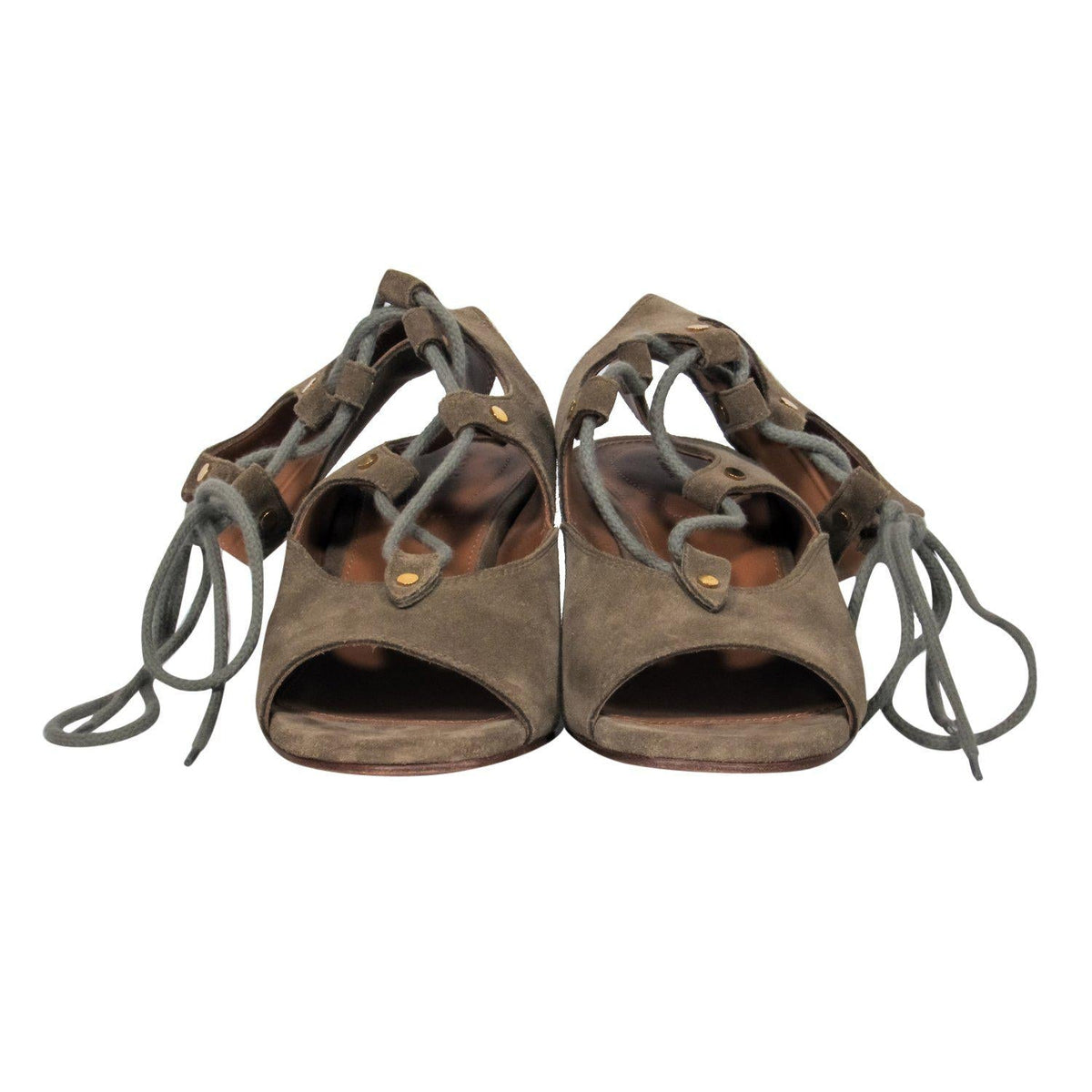 Chloe - Olive Suede Lace-Up Wedge Sandals Sz 7