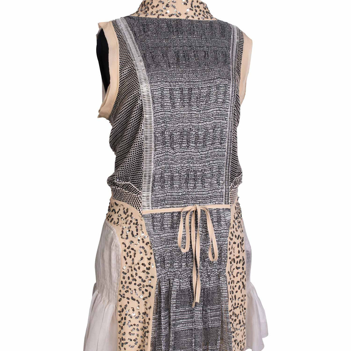 Chloe Runway Sequin Metallic Knit Mini Dress Grey Beige