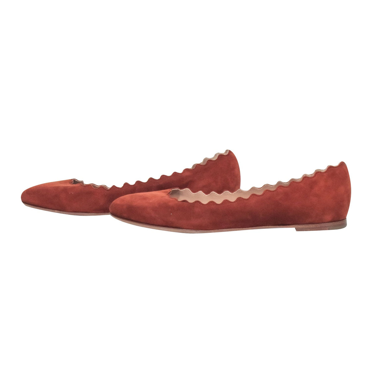Chloe - Tan Suede Scallop Edge Flats Sz 6