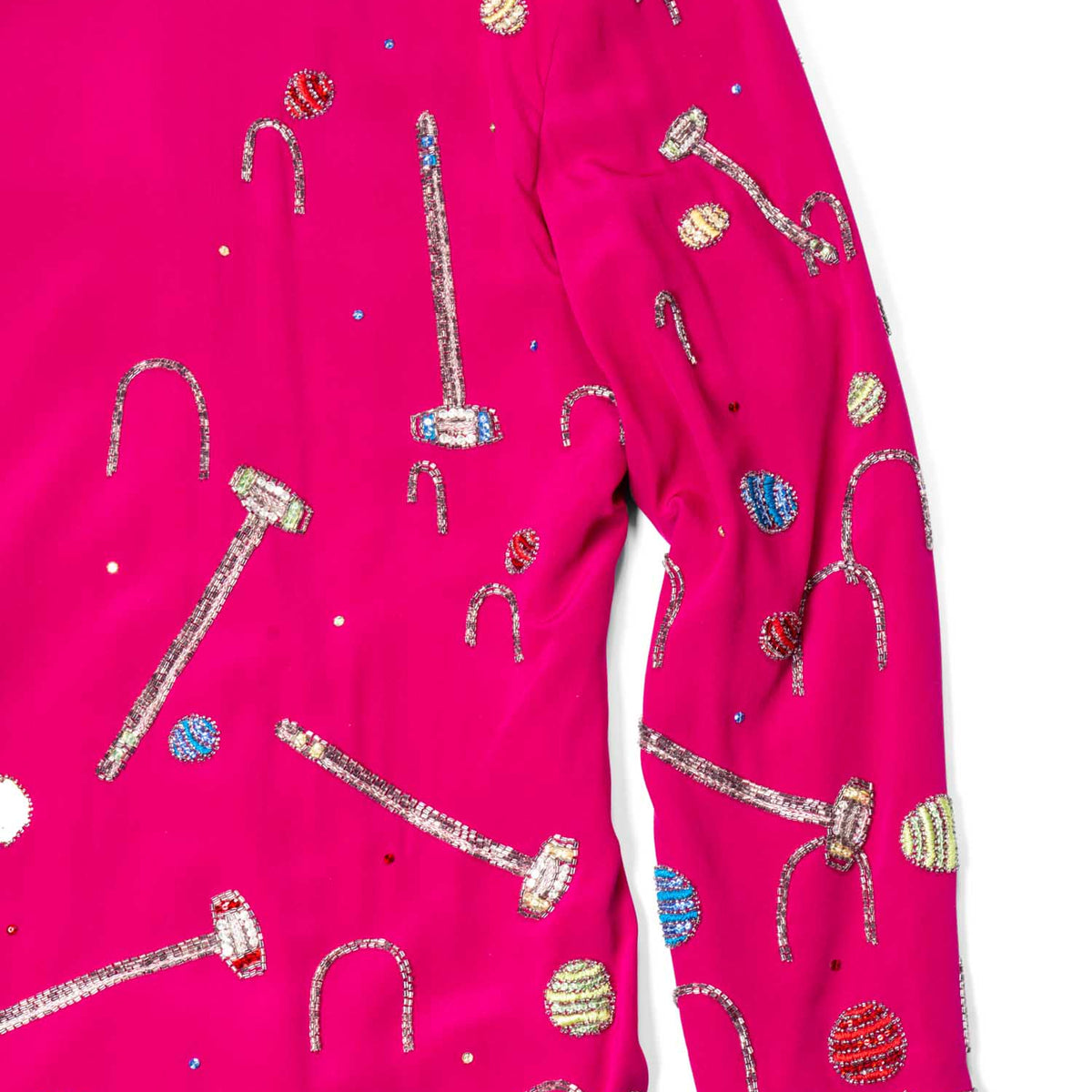 Chloe Vintage Silk Beaded Croquet Mini Dress Hot Pink