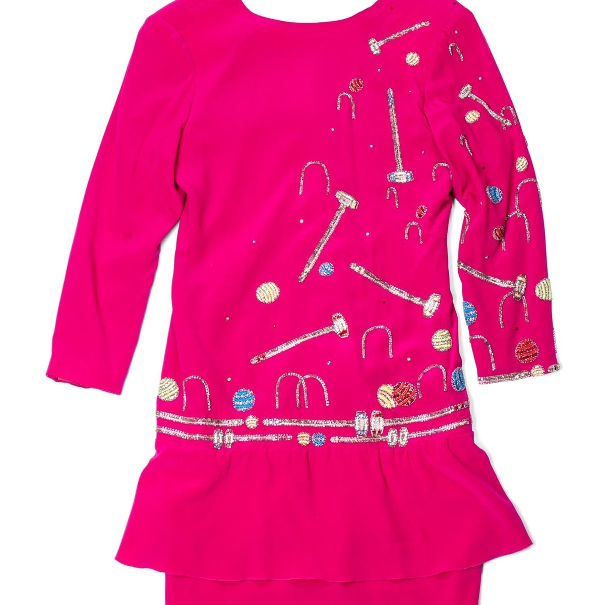 Chloe Vintage Silk Beaded Croquet Mini Dress Hot Pink